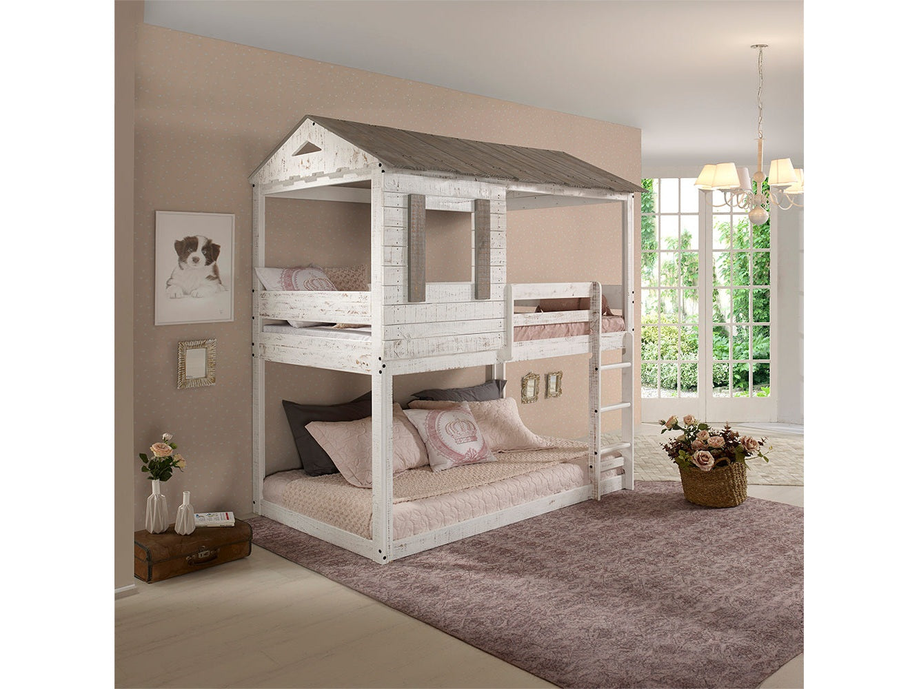 Darlene Rustic White Twin/Twin Bunk Bed - Ornate Home