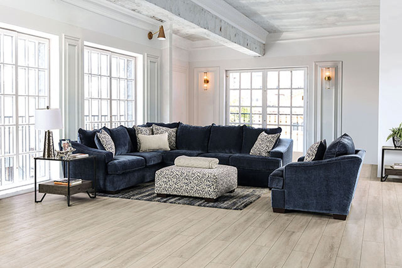 Darlington Ivory/Navy Ottoman - Ornate Home