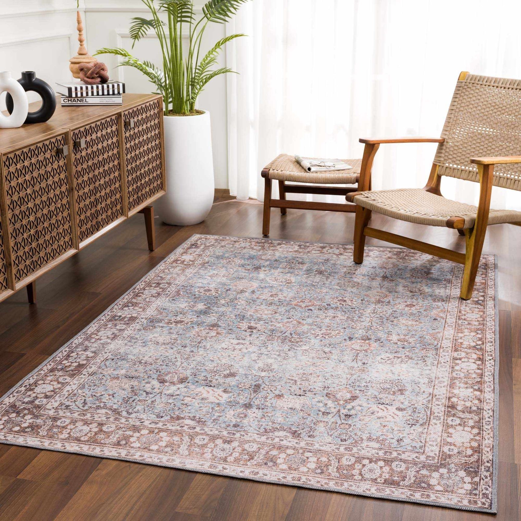 Dauis Blue Persian Style Washable Rug - Clearance - Ornate Home