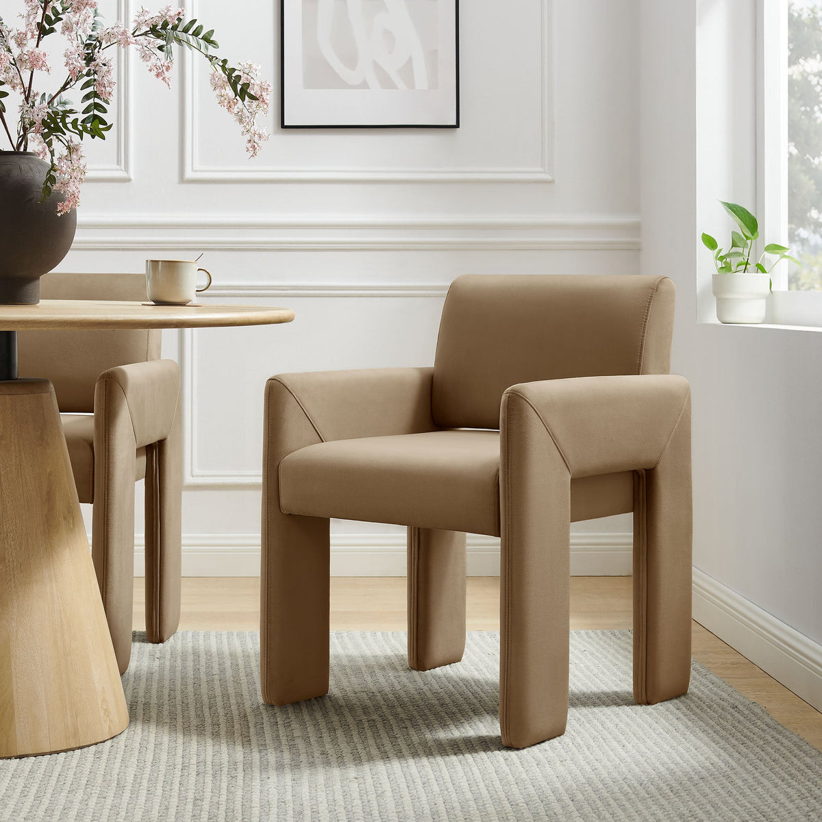 Daven Taupe Stain-Resistant Performance Velvet Dining Armchair - Ornate Home