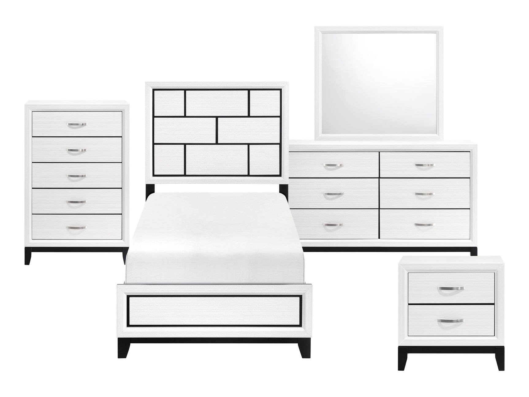 Davi White 5-Piece Twin Bedroom Set - Ornate Home