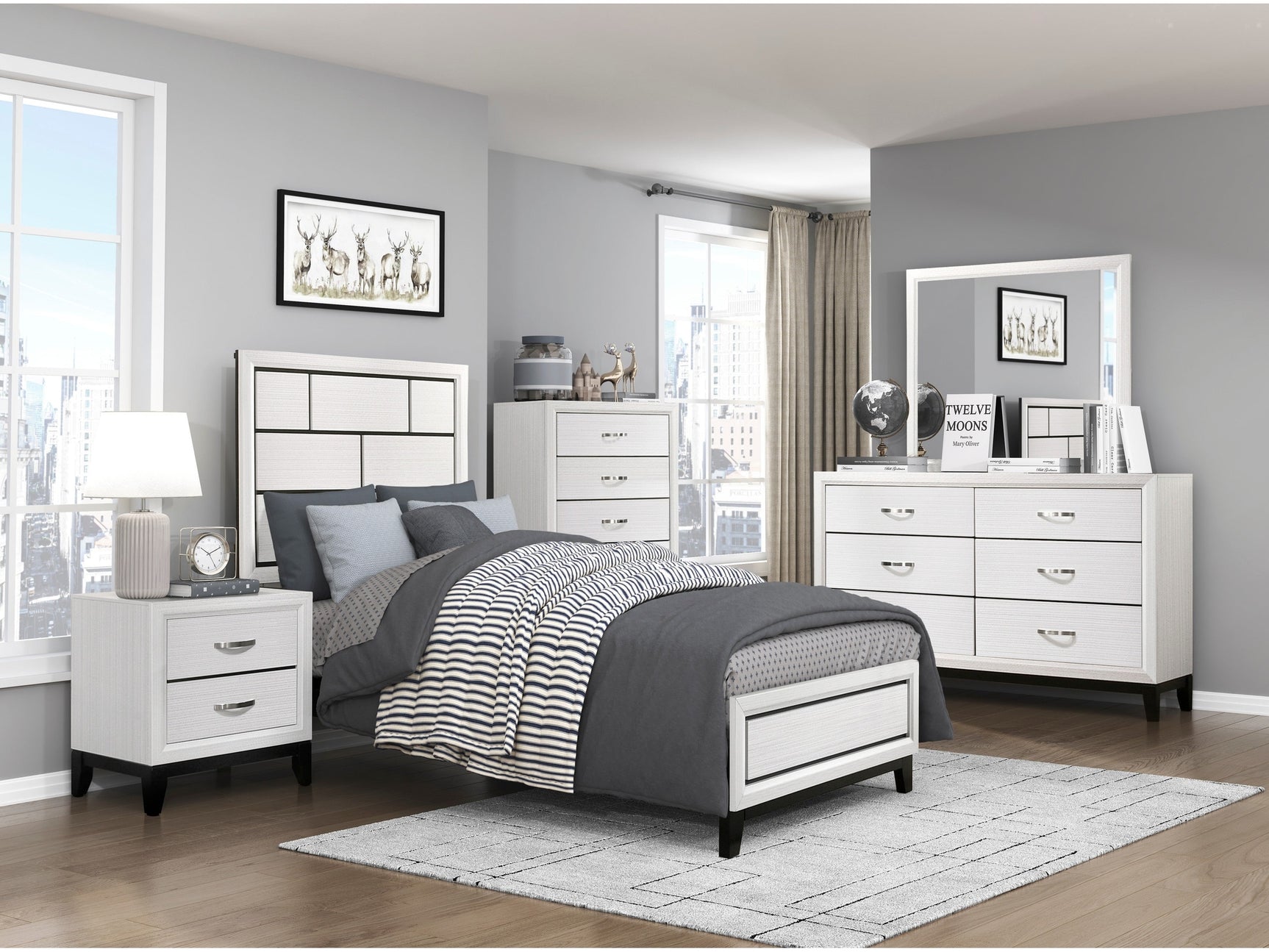 Davi White 5-Piece Twin Bedroom Set - Ornate Home