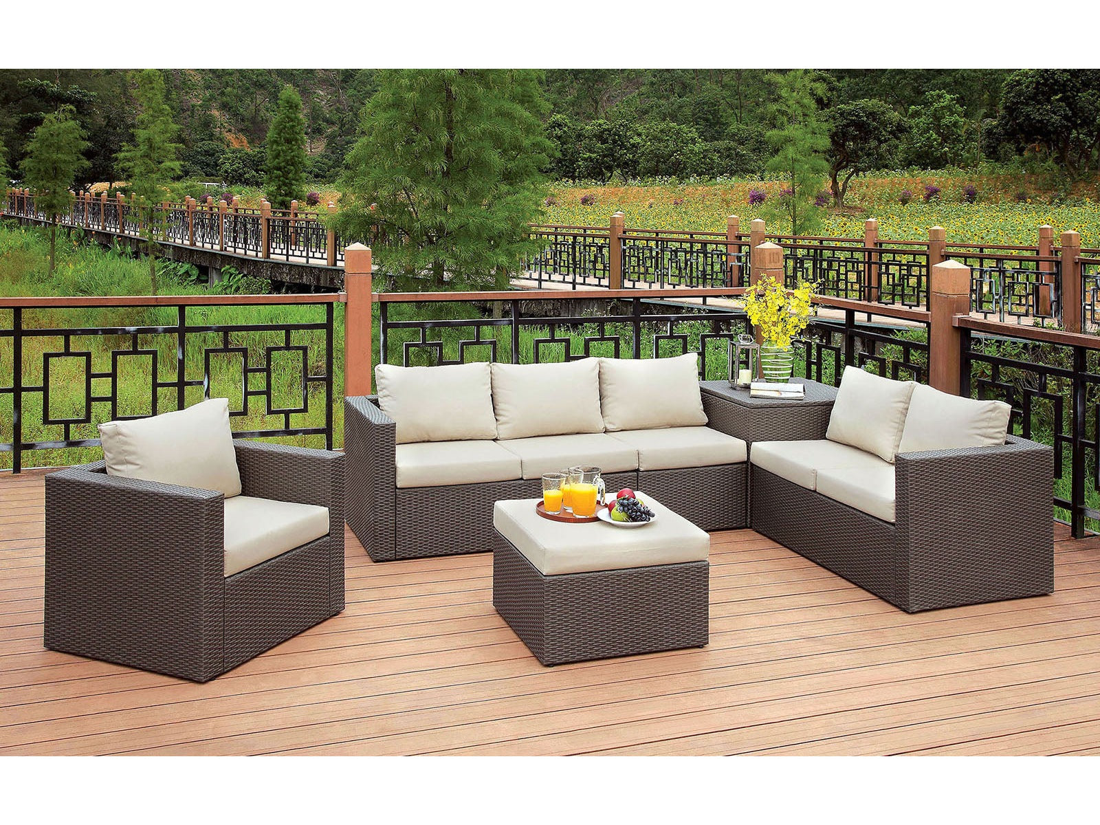 Davina Brown/Beige Outdoor Sectional - Ornate Home