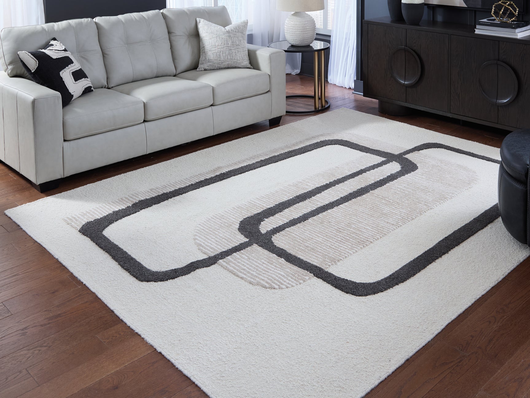 Davismour Ivory/Taupe/Charcoal Large Rug - Ornate Home