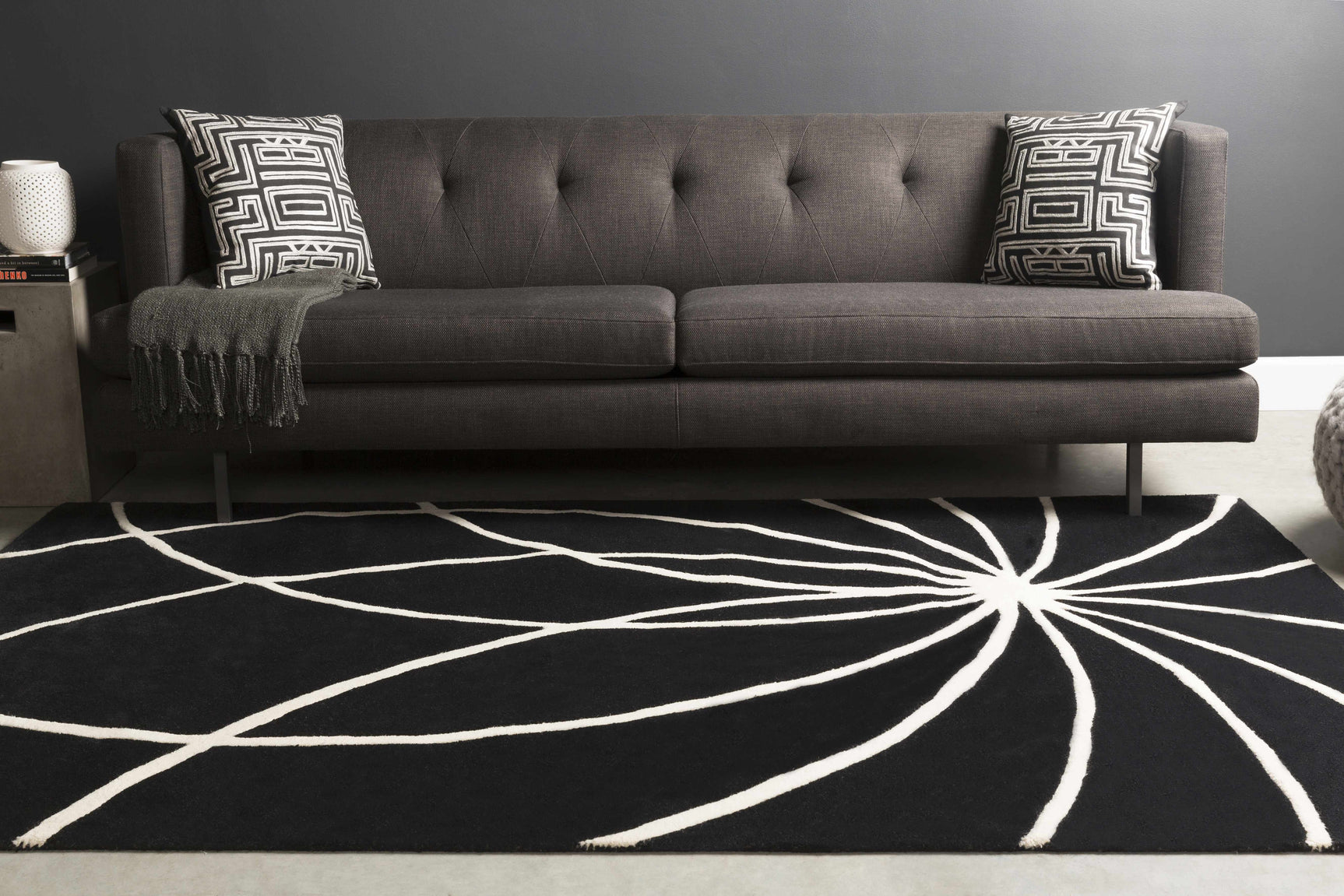 Davison Black Geometric Wool Carpet - Ornate Home