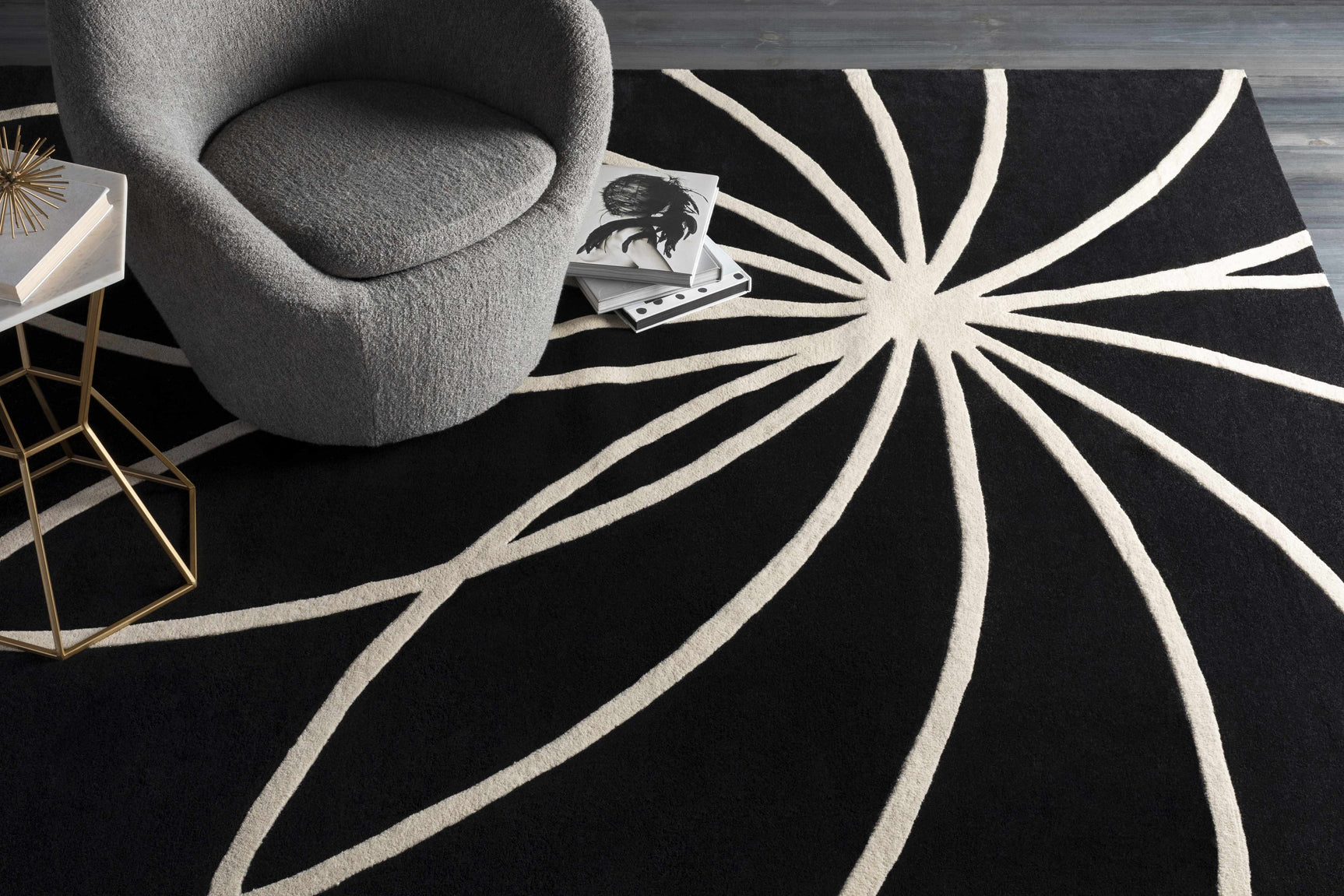 Davison Black Geometric Wool Carpet - Ornate Home