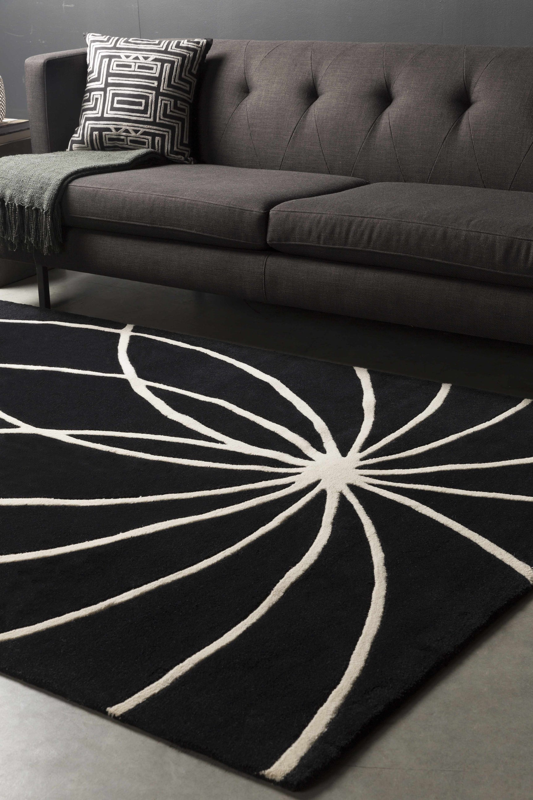 Davison Black Geometric Wool Carpet - Ornate Home