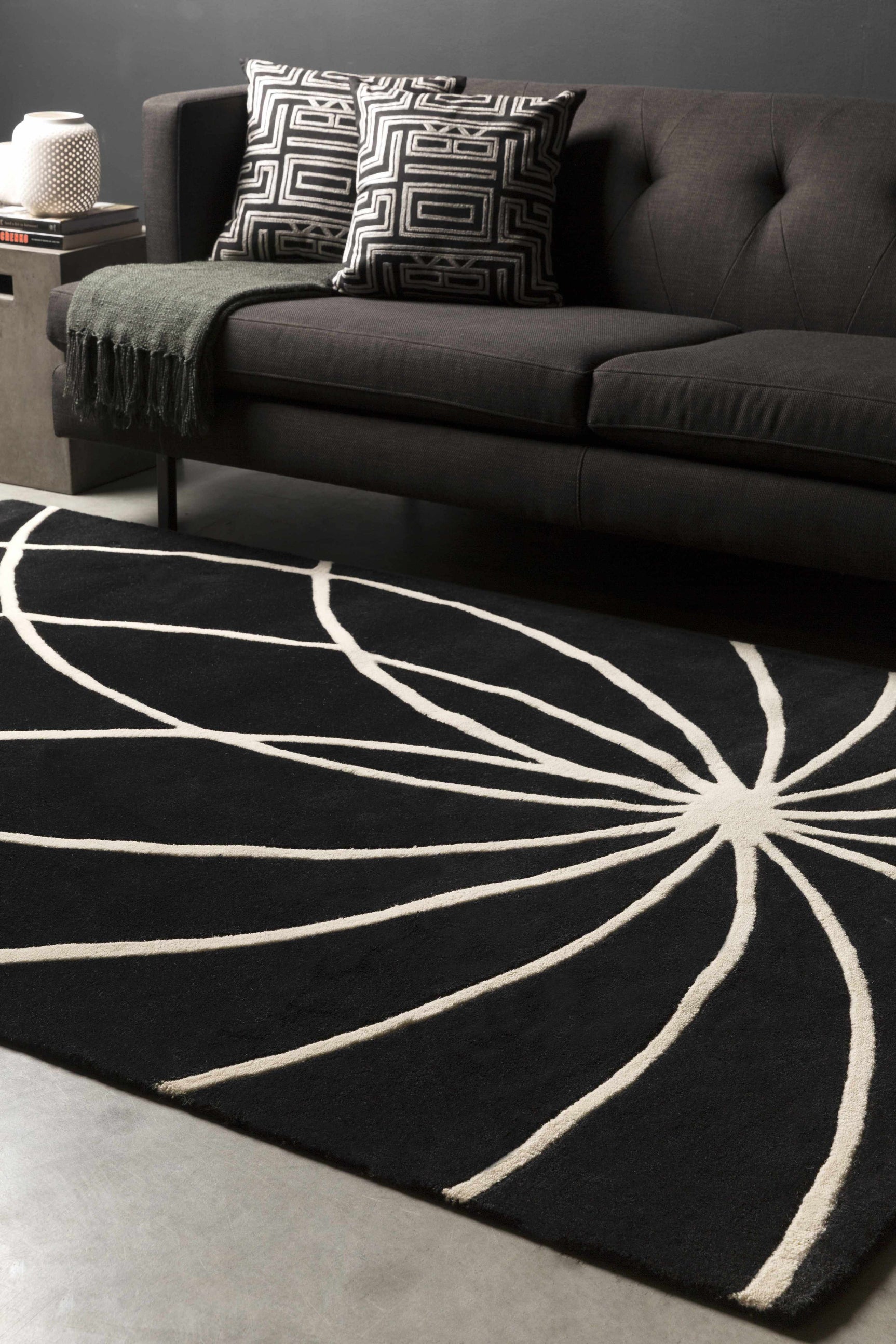 Davison Black Geometric Wool Carpet - Ornate Home