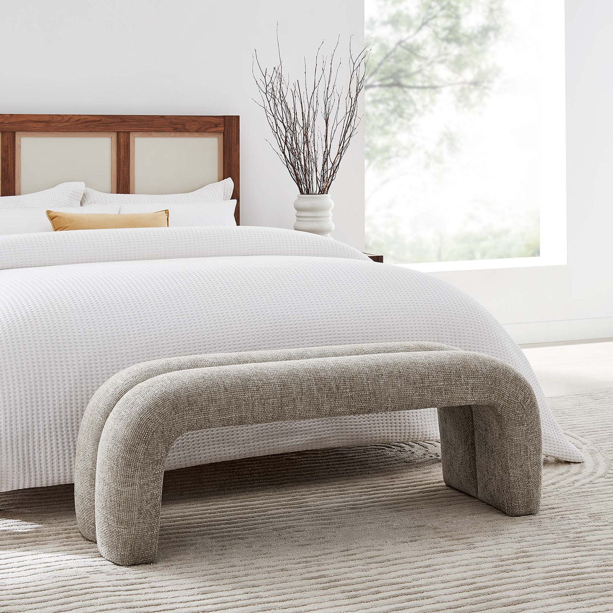 Dax Khaki 50.5" Chenille Upholstered Accent Bench - Ornate Home