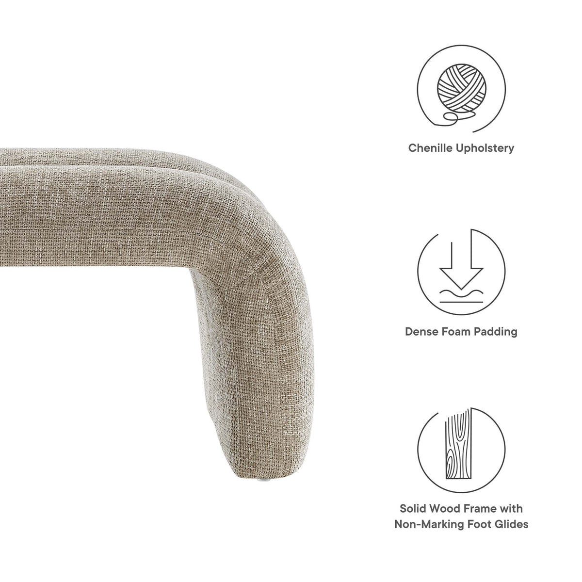Dax Khaki 50.5" Chenille Upholstered Accent Bench - Ornate Home