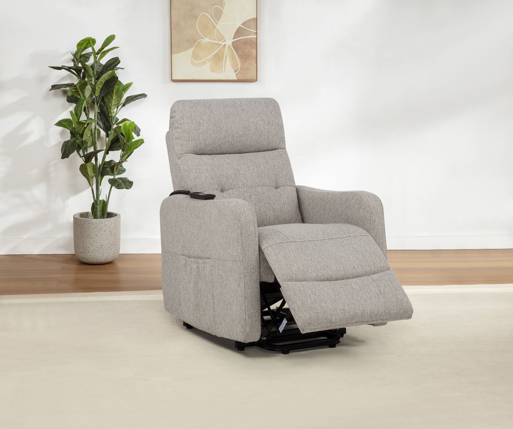 Dayes Taupe Upholstered Power Lift Recliner Chair - Ornate Home