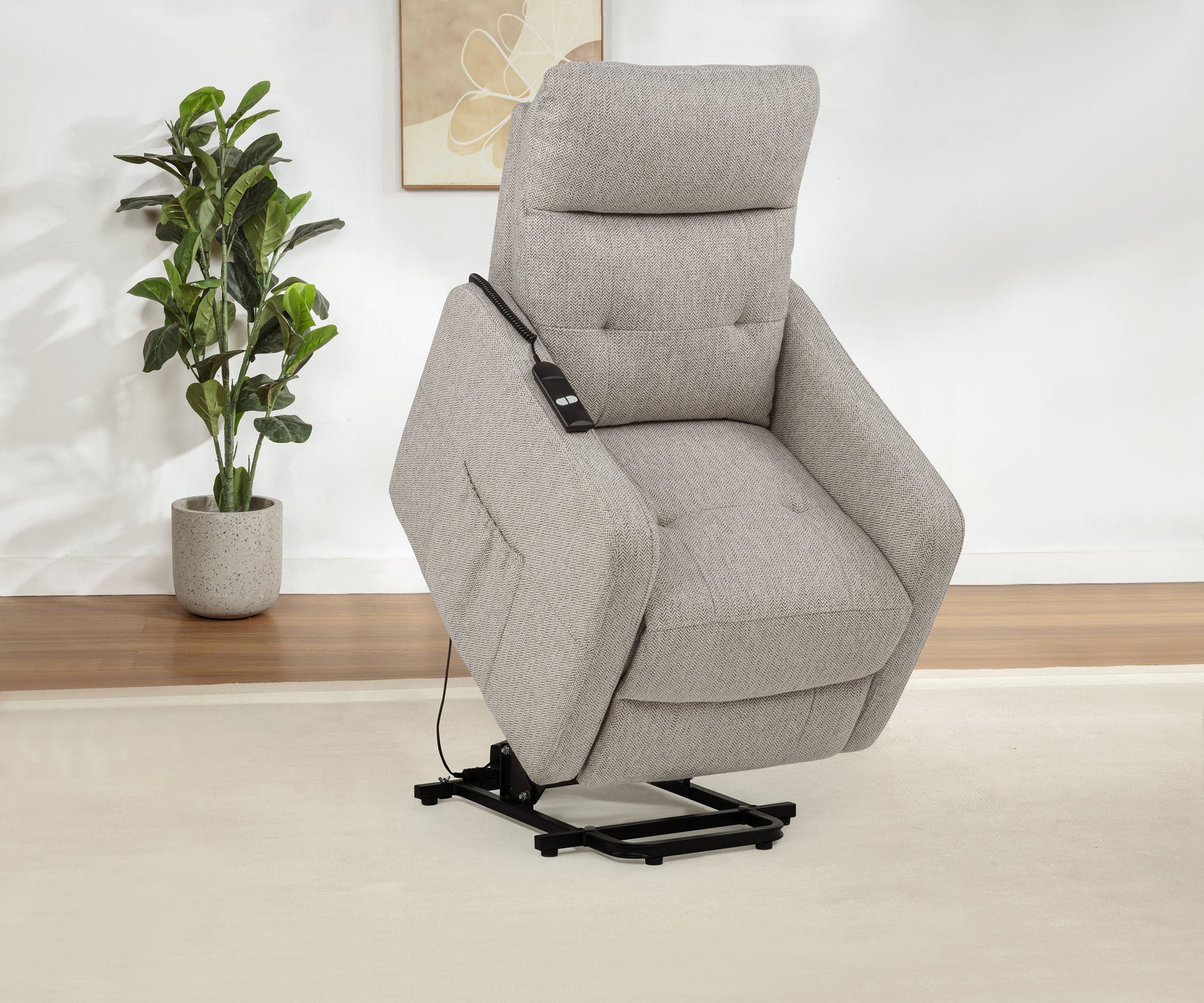 Dayes Taupe Upholstered Power Lift Recliner Chair - Ornate Home