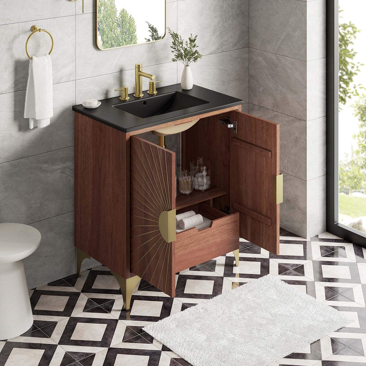 Daylight Black/Walnut 30" Bathroom Vanity - Ornate Home