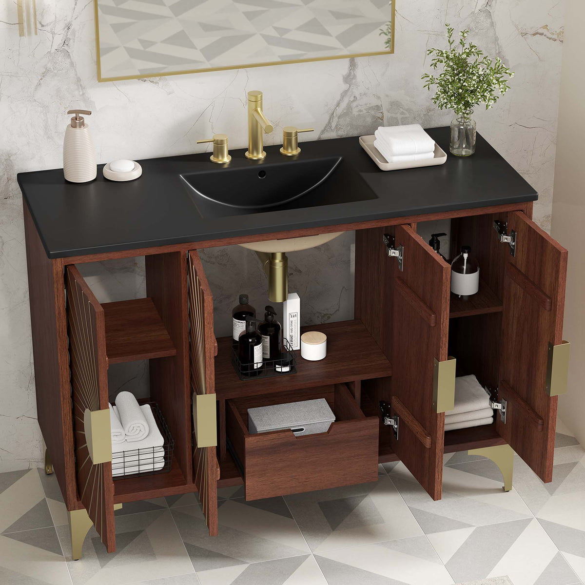 Daylight Black/Walnut 48" Bathroom Vanity - Ornate Home