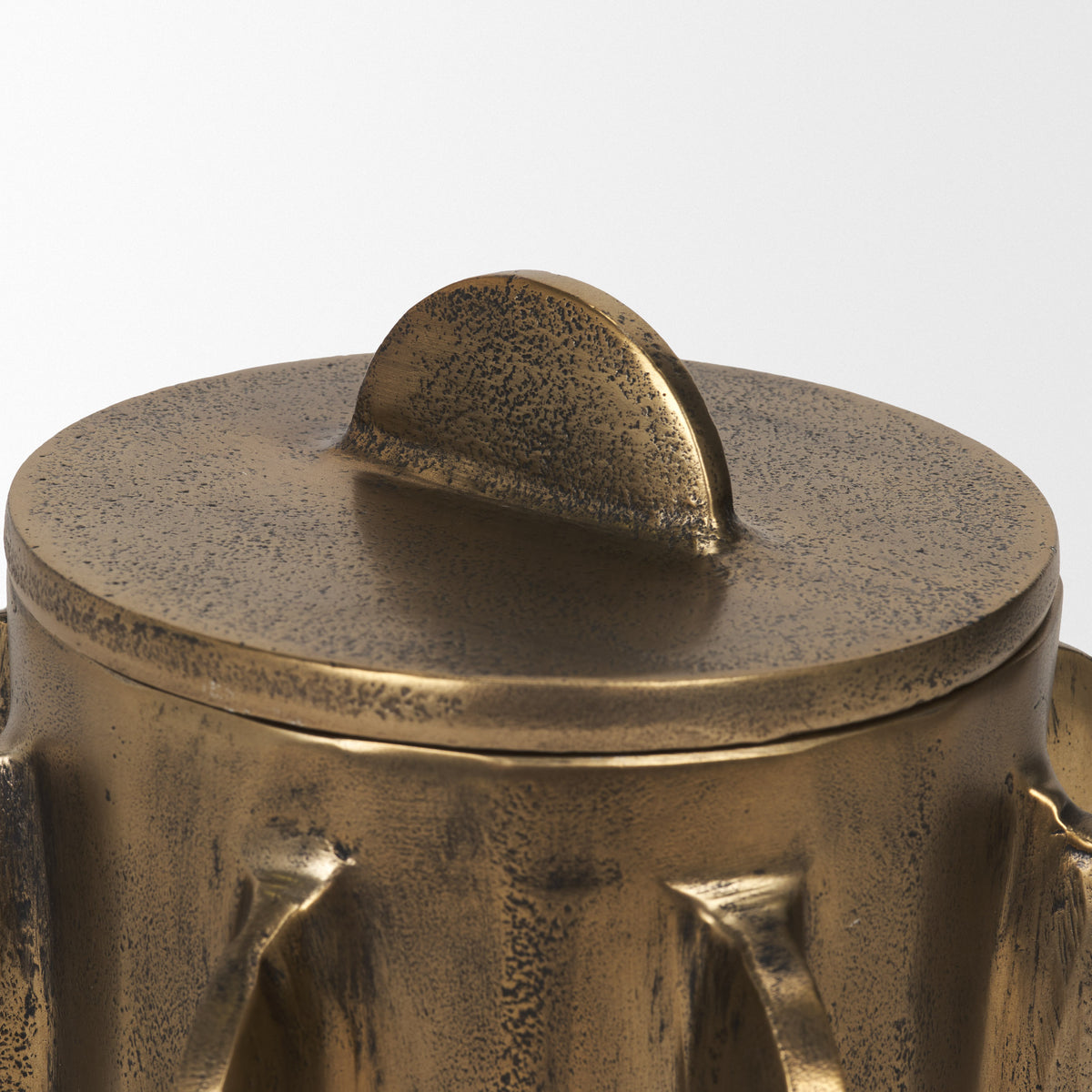 Deacon Antiqued Gold Small Metal Canister with Sculptural Handles - Ornate Home