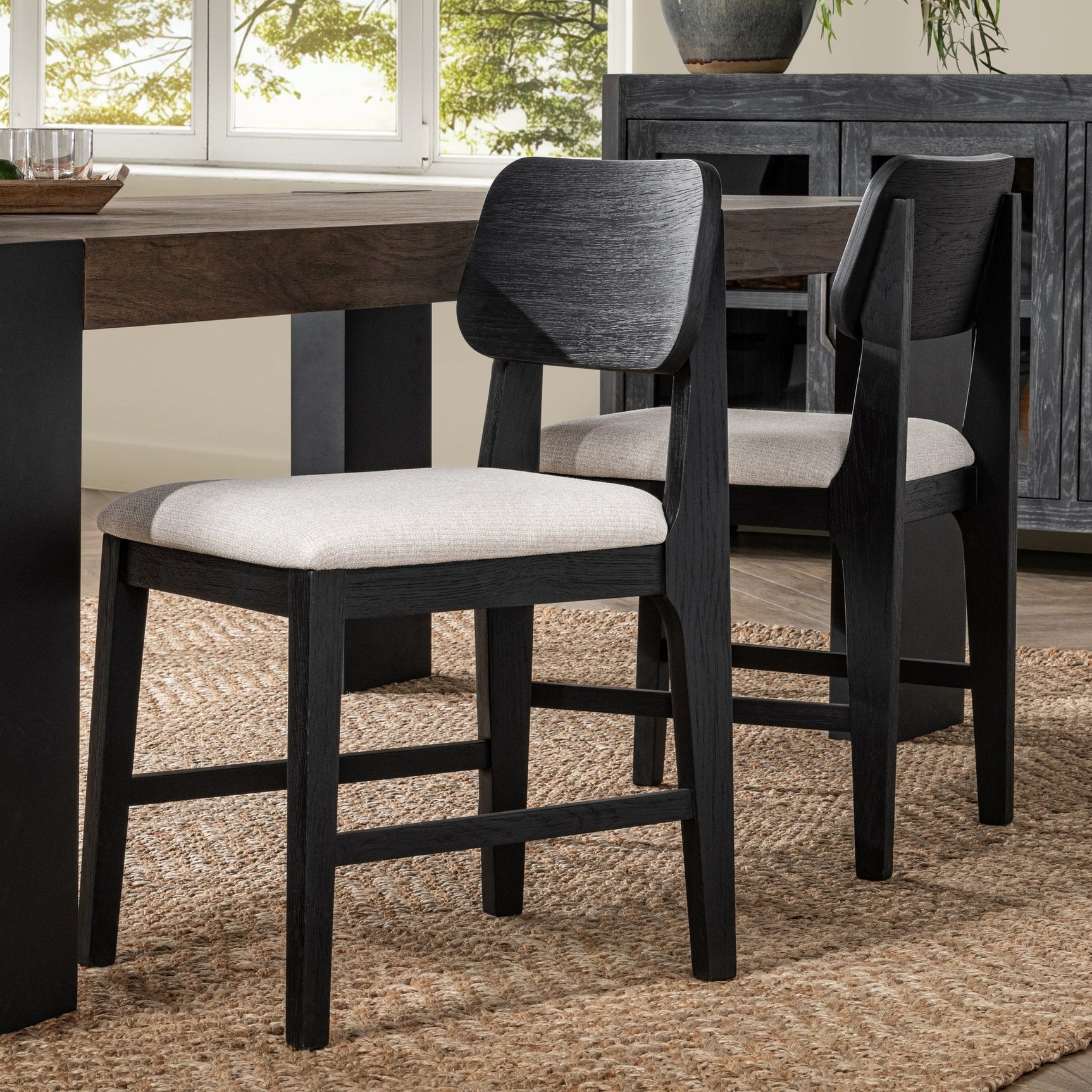 Deaven Black Upholstered Dining Chair Oak (Set of 2) - Ornate Home