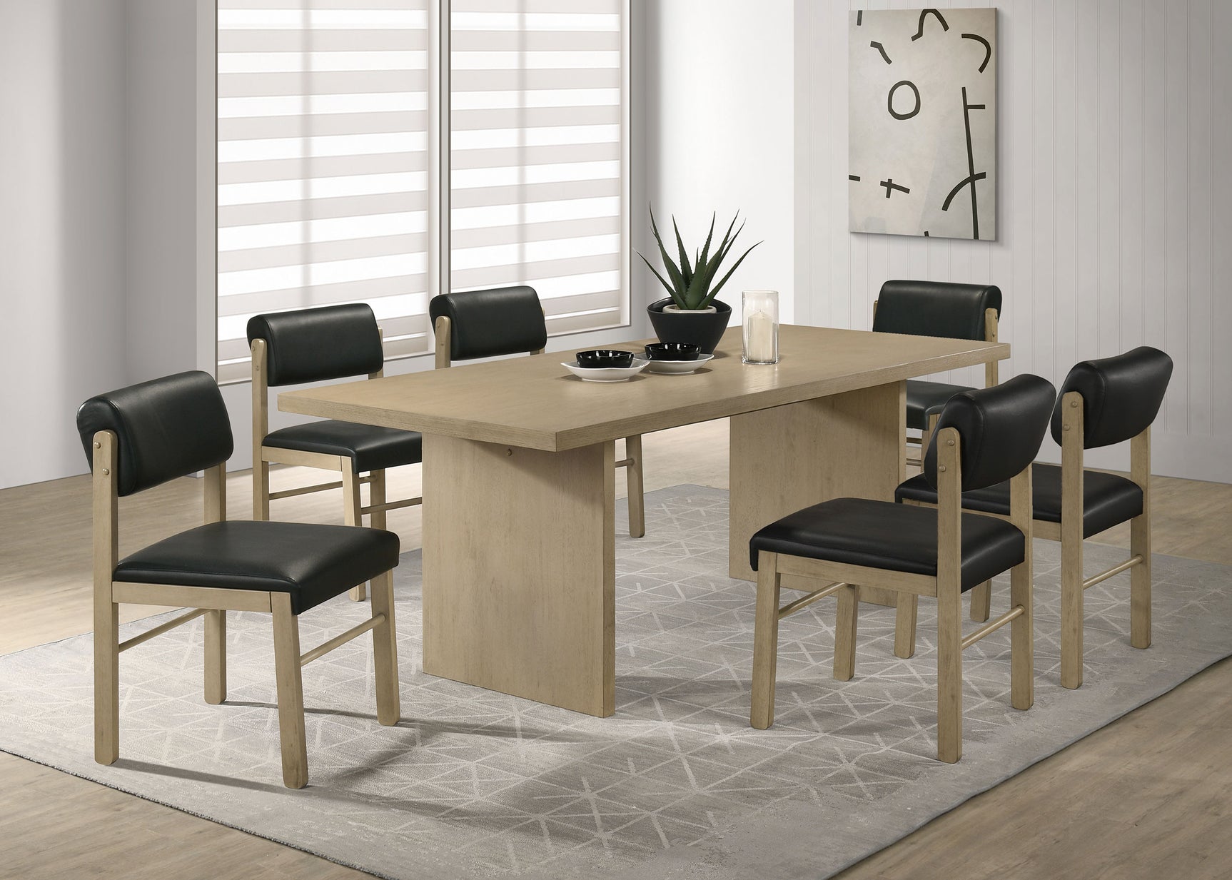 Decker Black/Natural Oak 7-piece 82-inch Rectangular Dining Set - Ornate Home