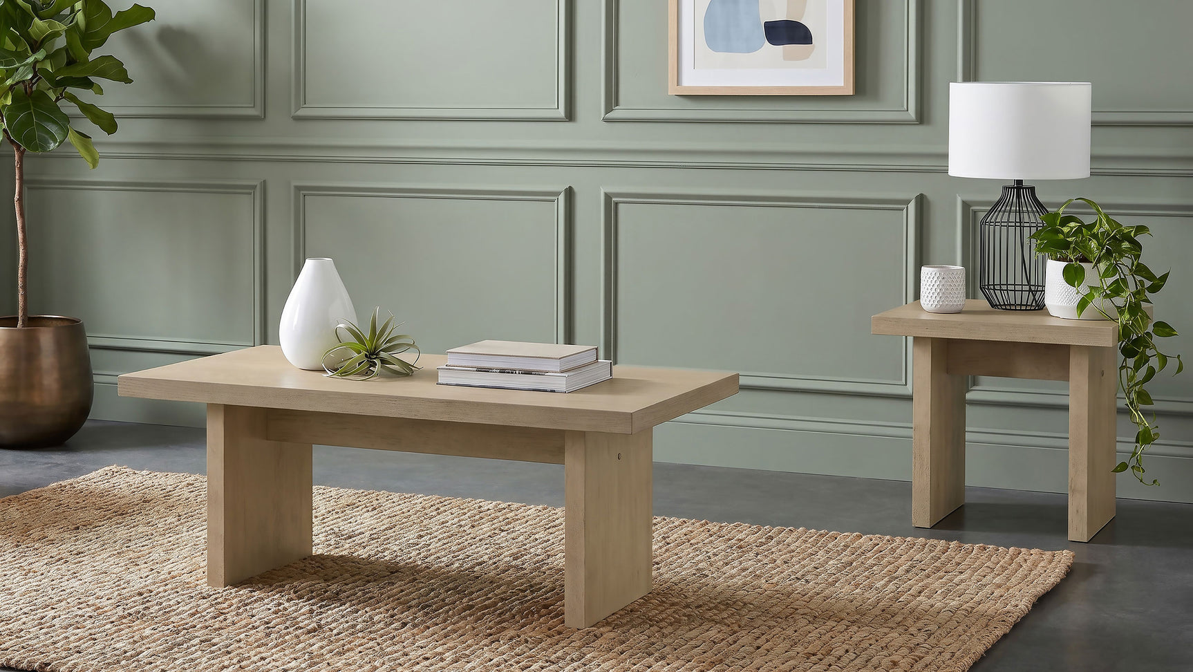Decker Natural Oak 2-Piece Coffee and End Table Set - Ornate Home