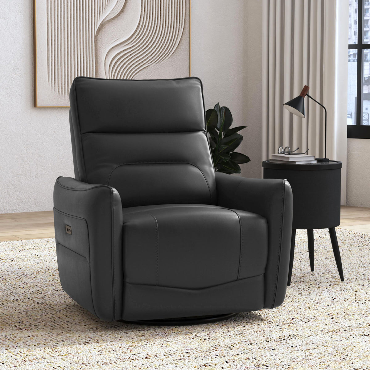 Deco Del Mar Grey P1 Recliner with Glider and Swivel - Ornate Home