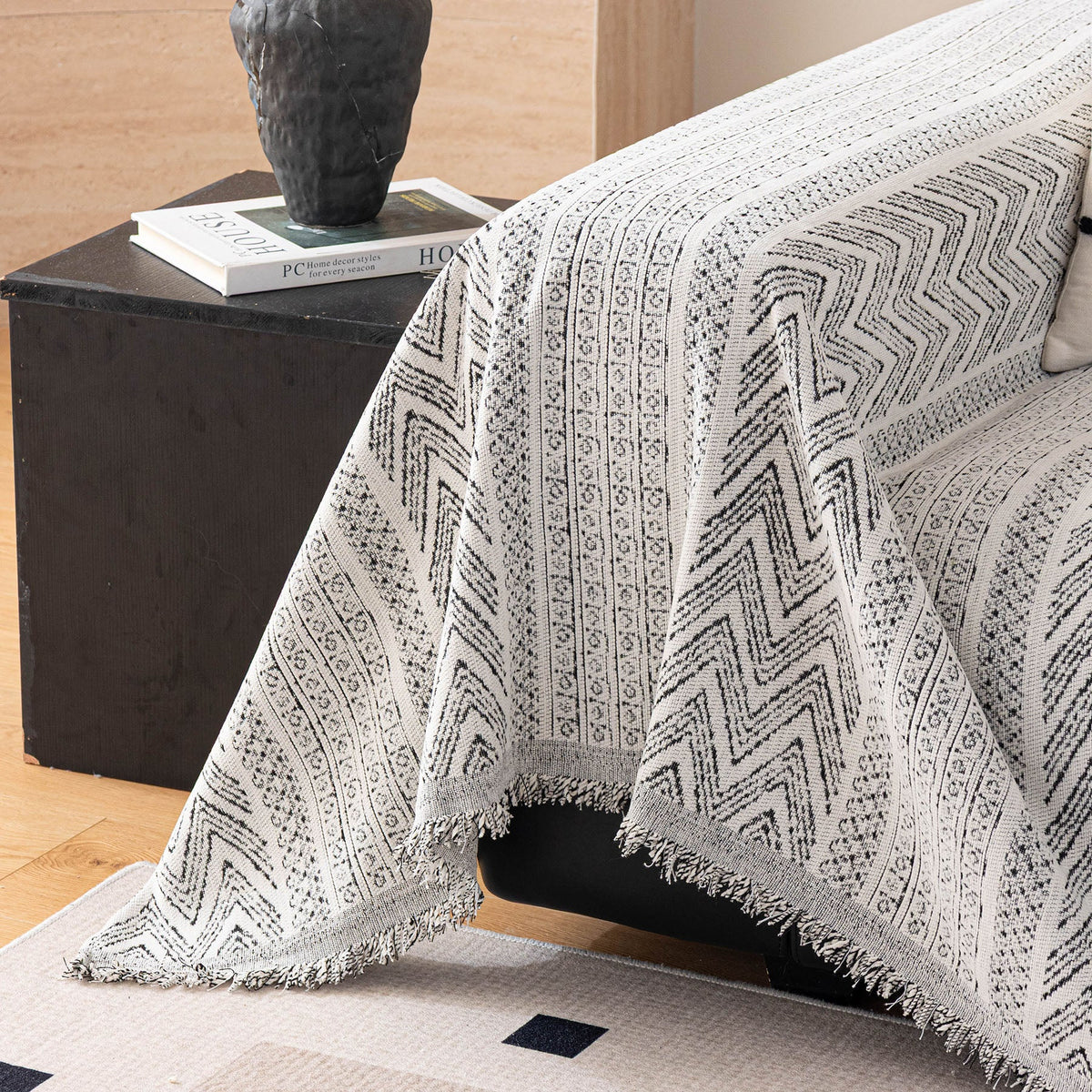 Decorative Slipcover for Pets, Kids, Boho Woven Couch Cover Throw Blanket with Tassel - Ornate Home