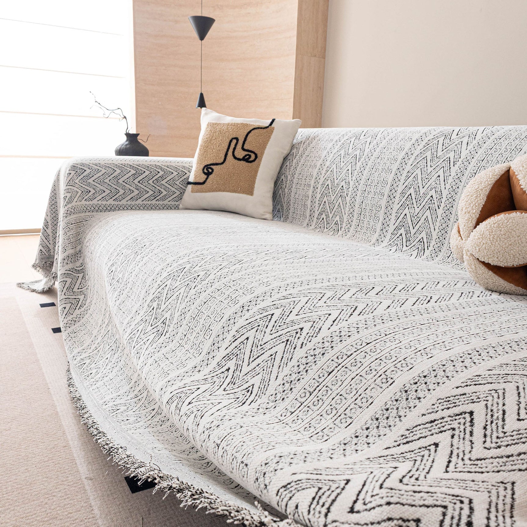 Decorative Slipcover for Pets, Kids, Boho Woven Couch Cover Throw Blanket with Tassel - Ornate Home