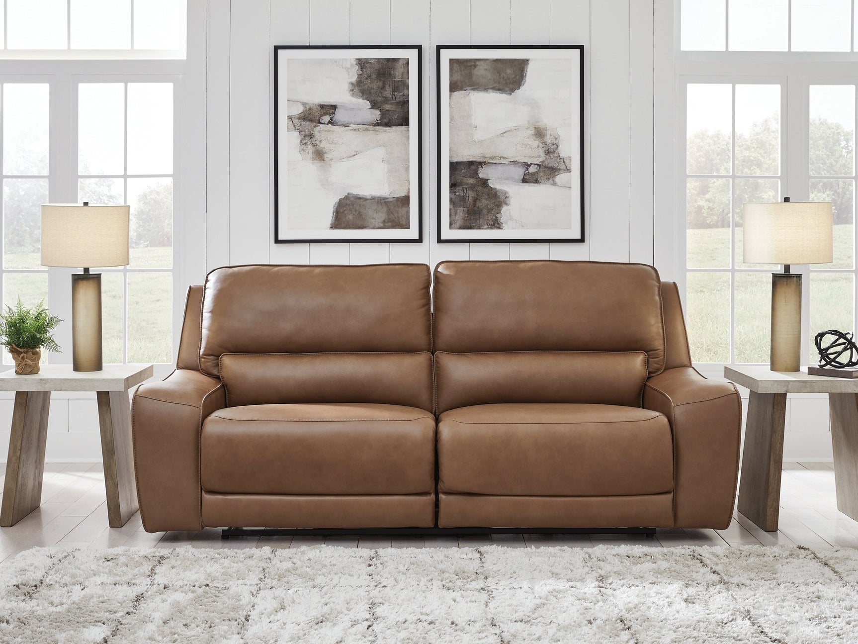 DeepWakes Caramel 2 Seat Power Reclining Sofa ADJ HDREST - Ornate Home