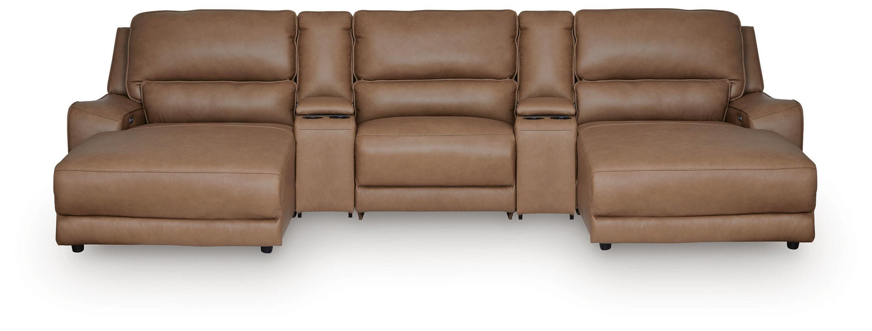 DeepWakes Caramel 5-Piece Reclining Sectional with Double Chaise and Storage Consoles