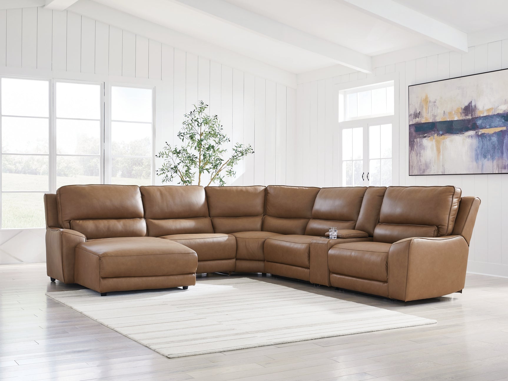 DeepWakes Caramel 6-Piece Power Reclining Sectional with Left Chaise - Ornate Home