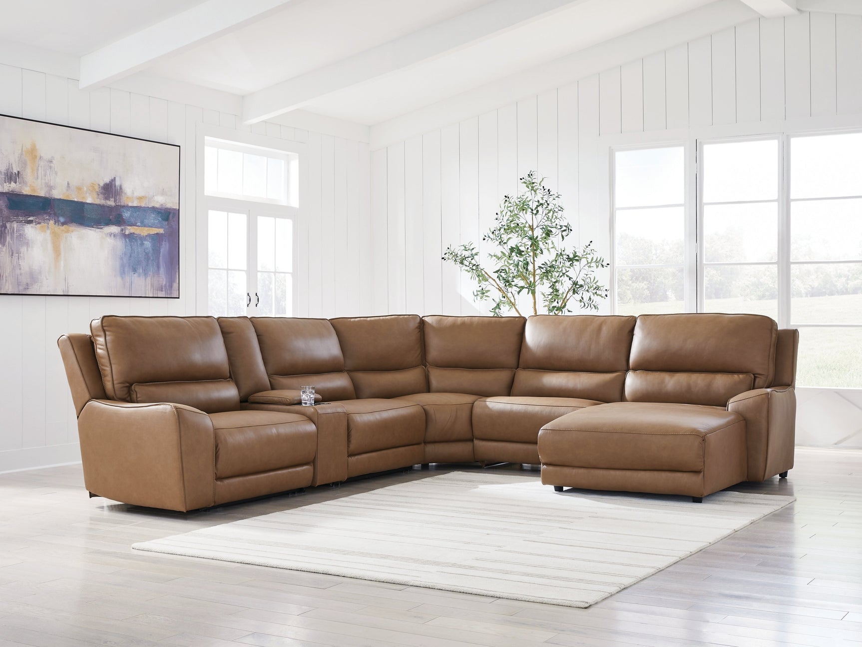 DeepWakes Caramel 6-Piece Power Reclining Sectional with Right Chaise (Online Special Price) - Ornate Home