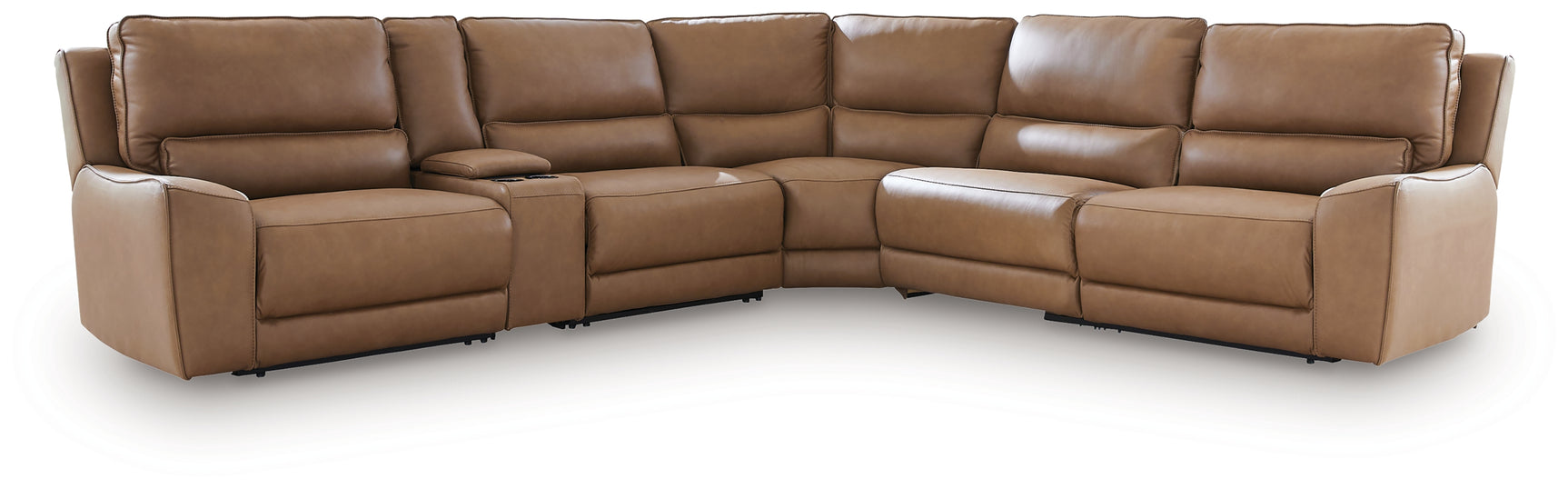 DeepWakes Caramel 6-Piece Reclining Sectional with Storage Console - Ornate Home
