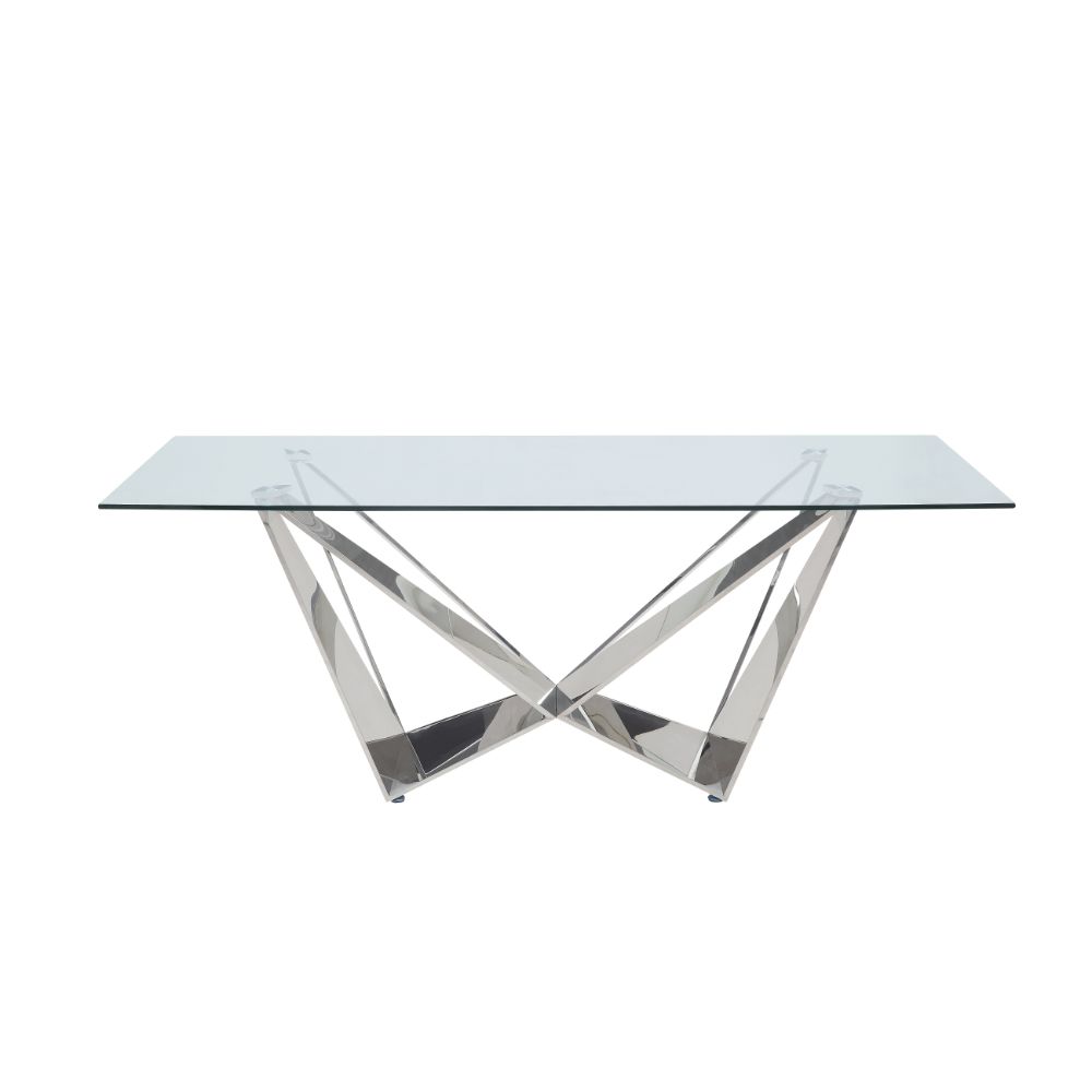 Dekel Clear Tempered Glass/Stainless Steel Dining Table - Ornate Home