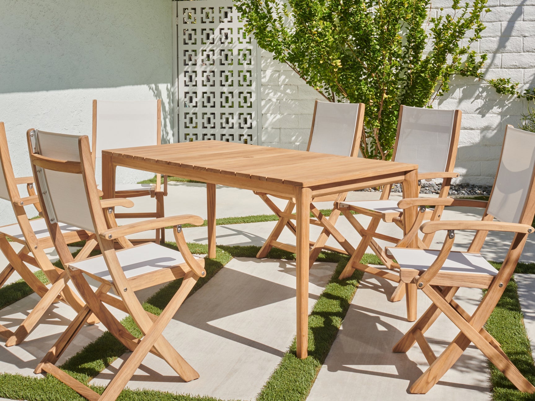 Del Ray 63-inch Rectangular Teak Outdoor Dining Table with Umbrella Hole - Ornate Home