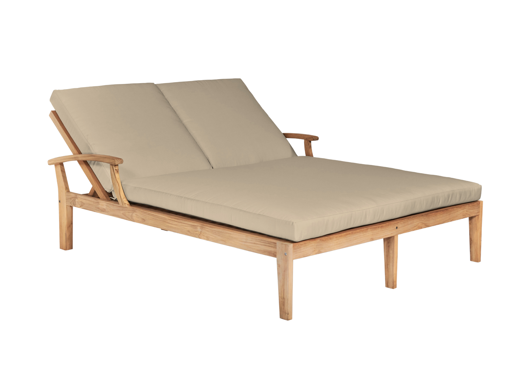 Delano Double Teak Fawn Outdoor Reclining Sunlounger with Sunbrella® Cushion - Ornate Home
