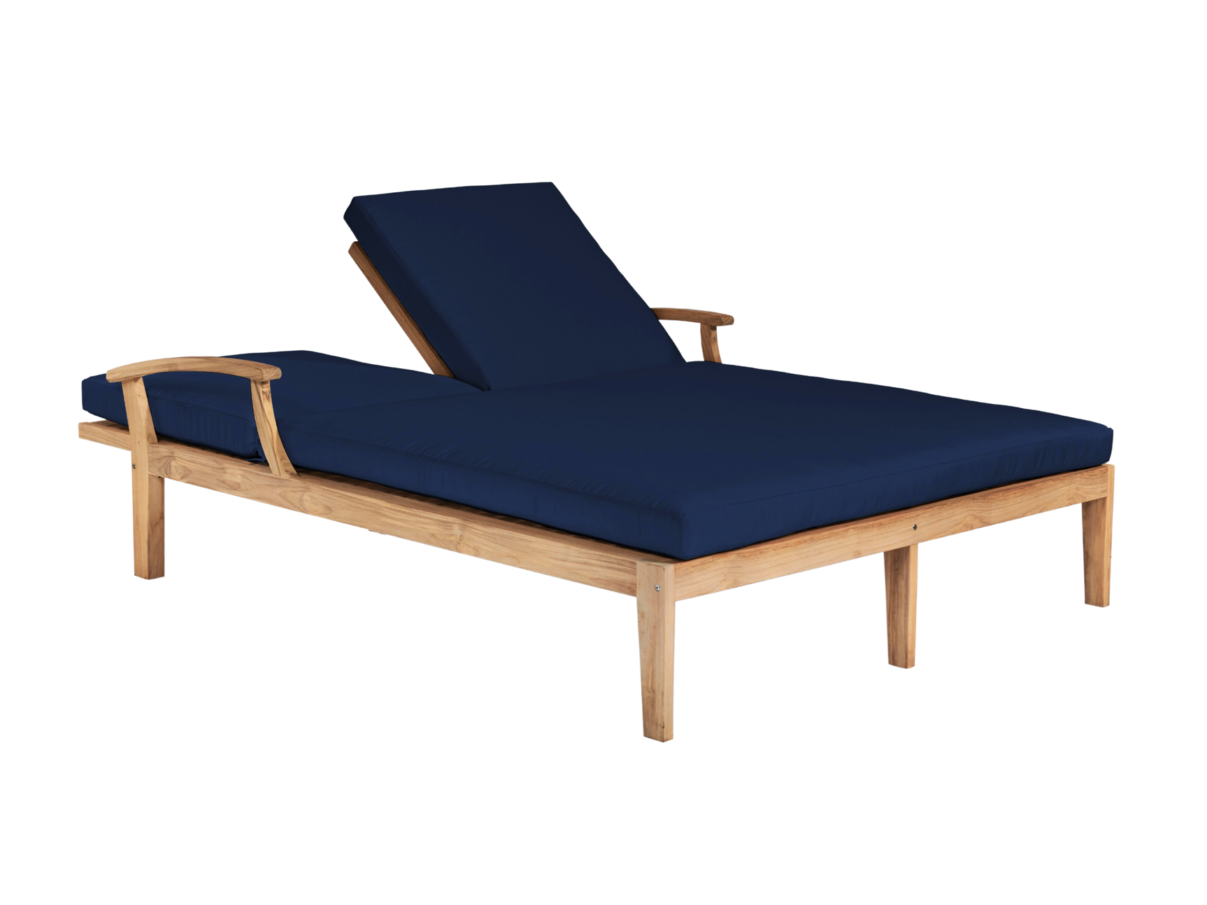 Delano Double Teak Navy Outdoor Reclining Sunlounger with Sunbrella® Cushion - Ornate Home