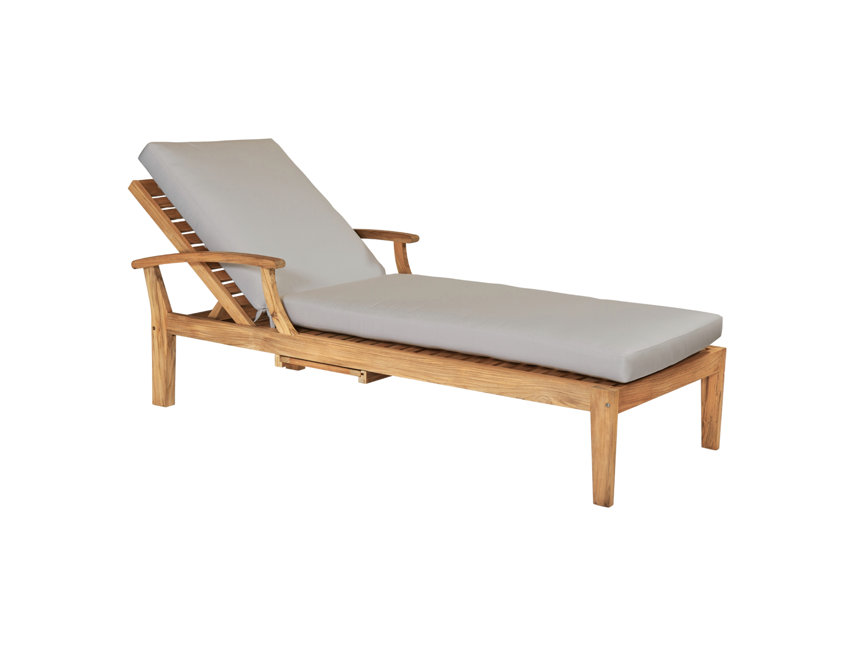Delano Teak Canvas Outdoor Reclining Sunlounger with Sunbrella® Cushion and Slide-out Tray - Ornate Home