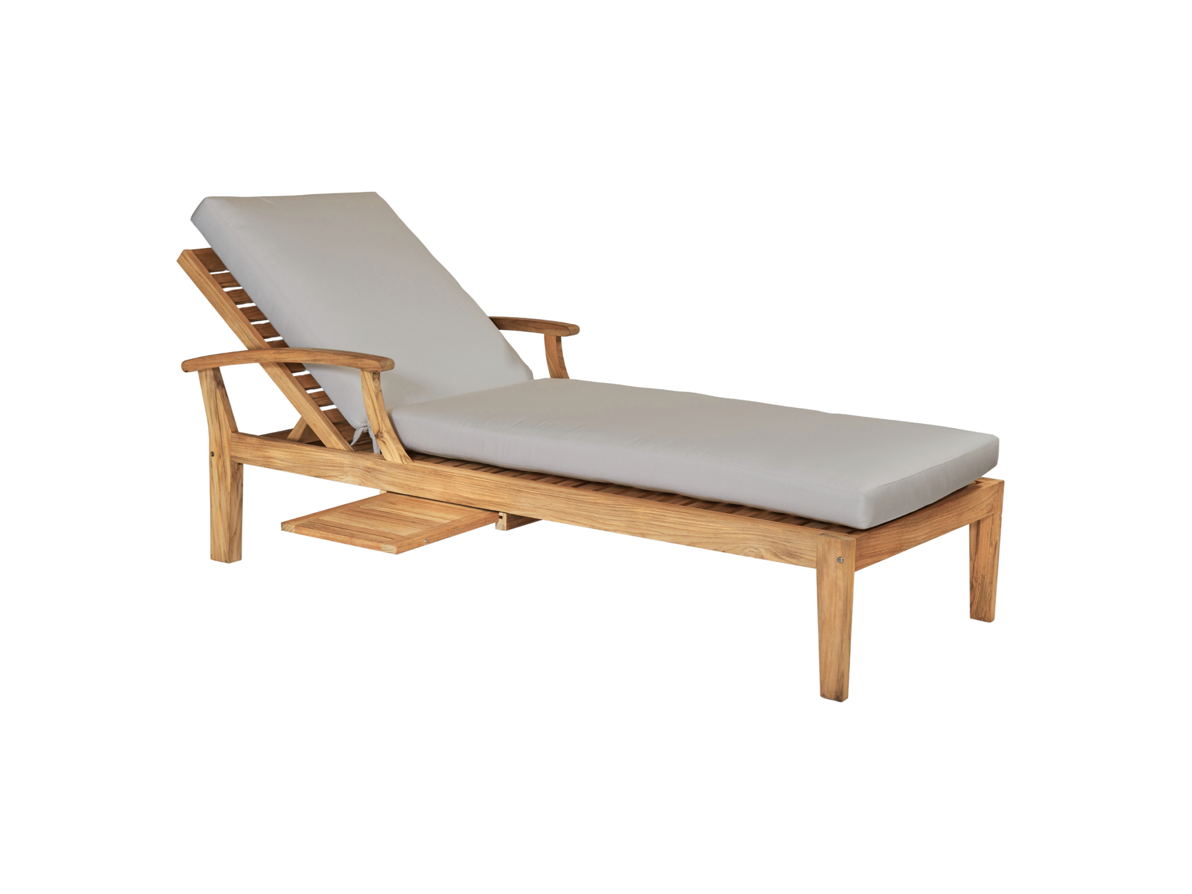 Delano Teak Canvas Outdoor Reclining Sunlounger with Sunbrella® Cushion and Slide-out Tray - Ornate Home