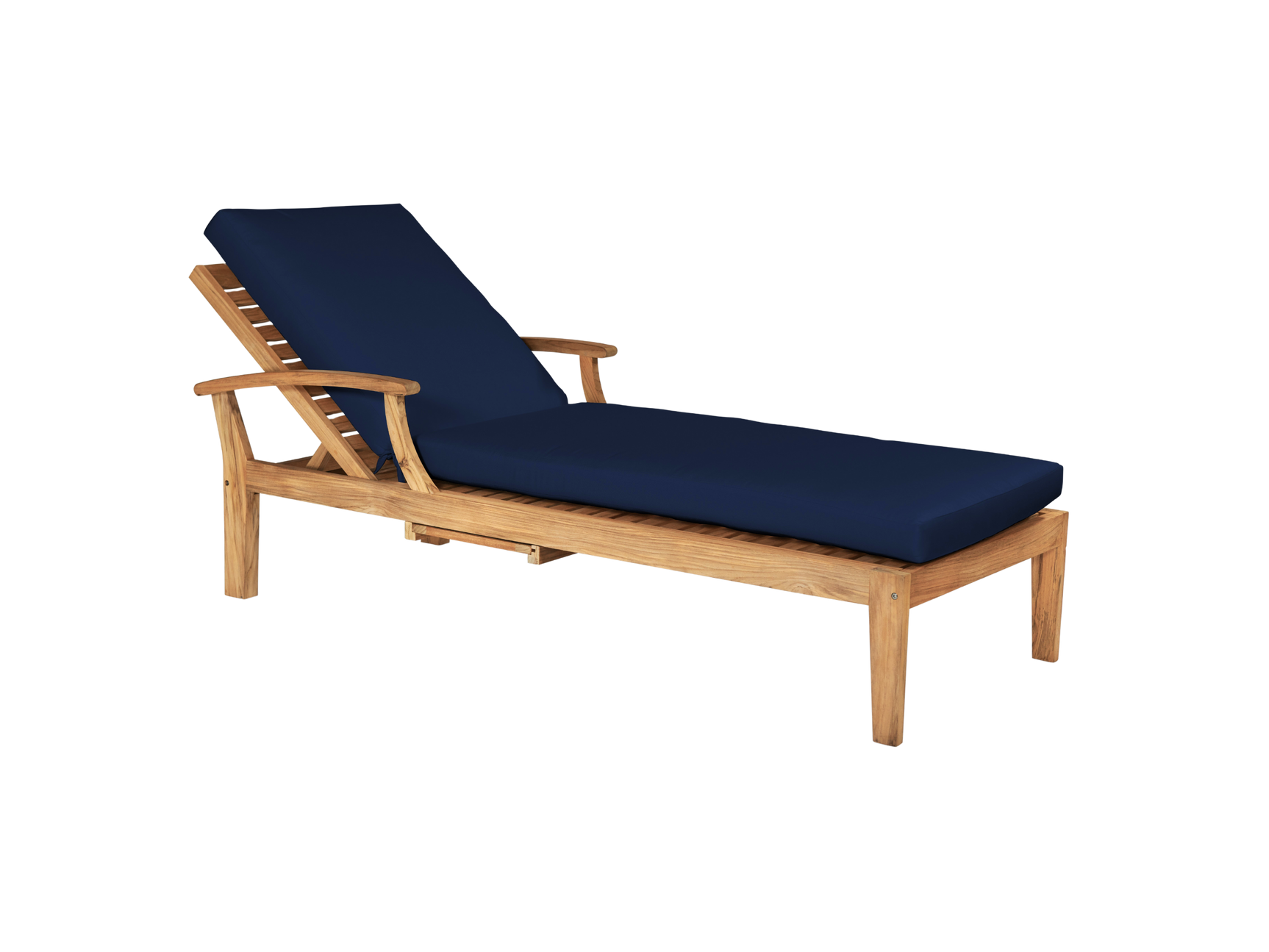Delano Teak Navy Outdoor Reclining Sunlounger with Sunbrella® Cushion and Slide-out Tray - Ornate Home