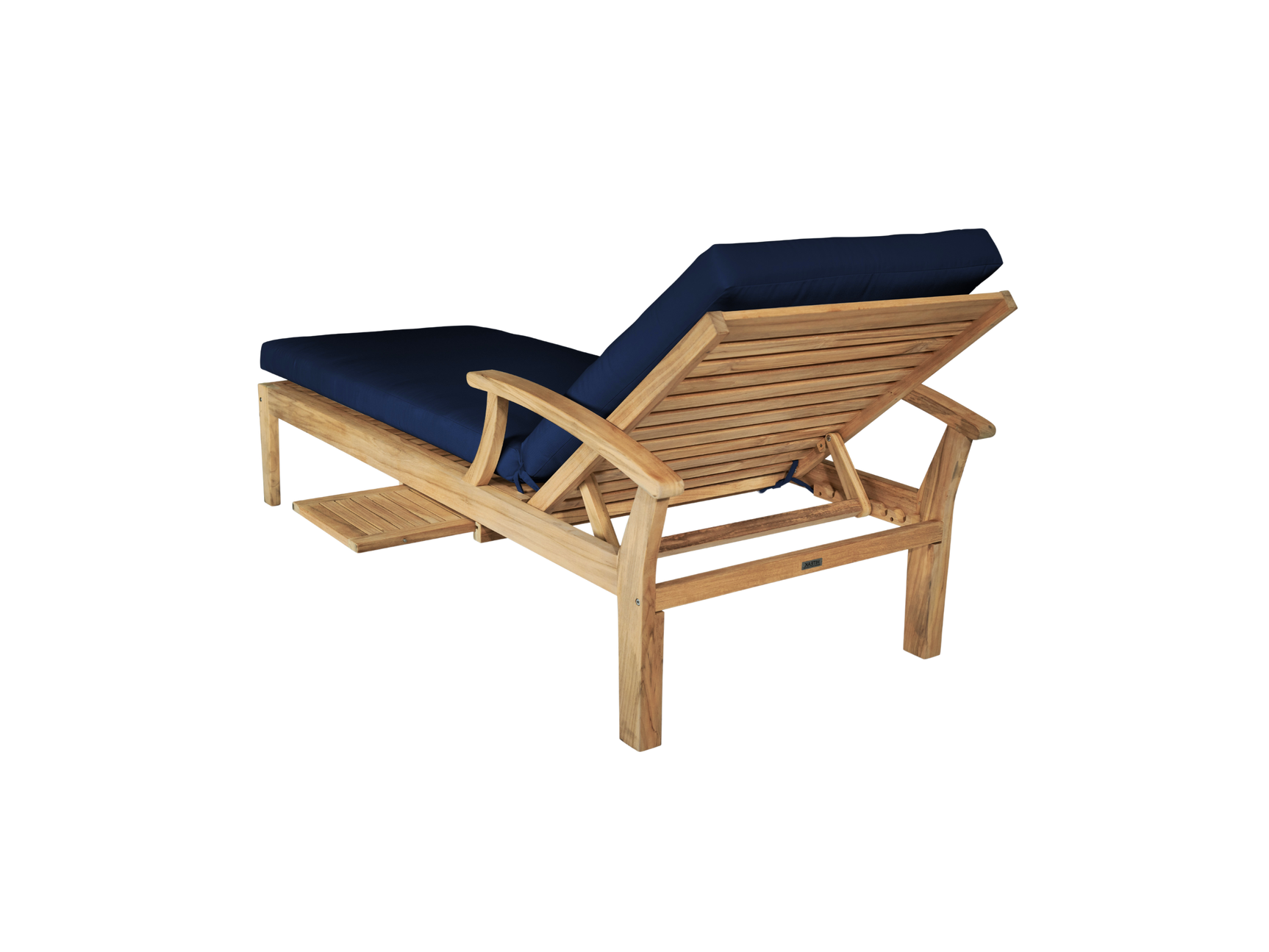 Delano Teak Navy Outdoor Reclining Sunlounger with Sunbrella® Cushion and Slide-out Tray - Ornate Home