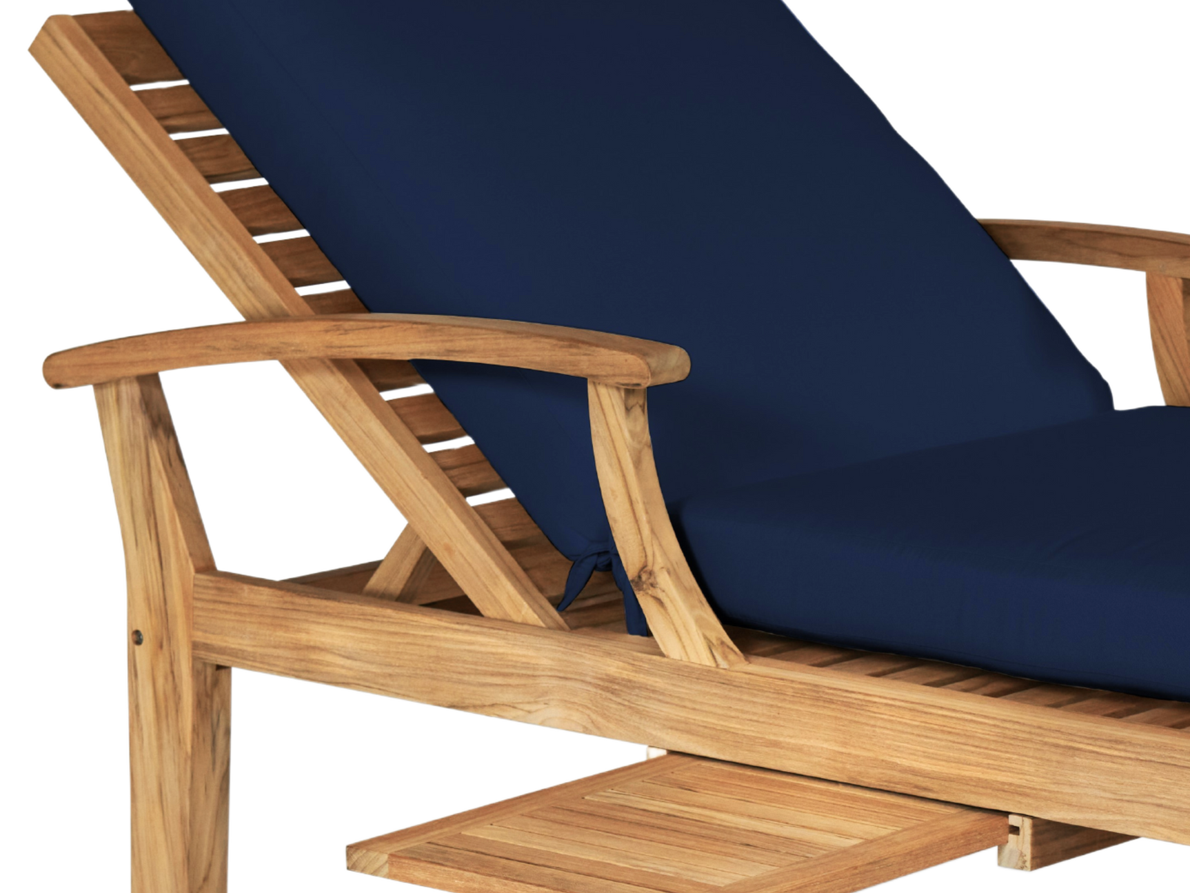 Delano Teak Navy Outdoor Reclining Sunlounger with Sunbrella® Cushion and Slide-out Tray - Ornate Home