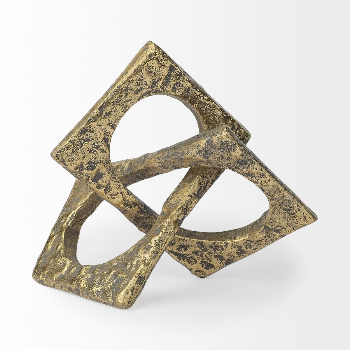 Delaunay Gold Large Hammered Metal Interlinked Patterned Decorative Object - Ornate Home