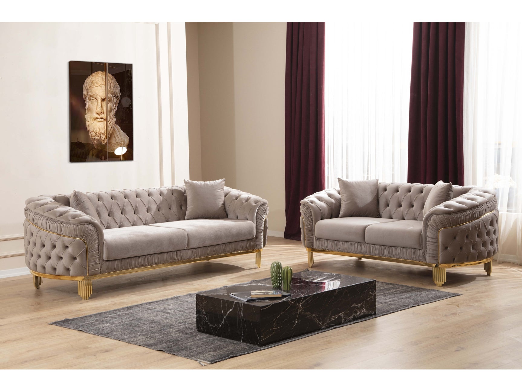 Delfi Taupe 2-Piece Living Room Set - Ornate Home