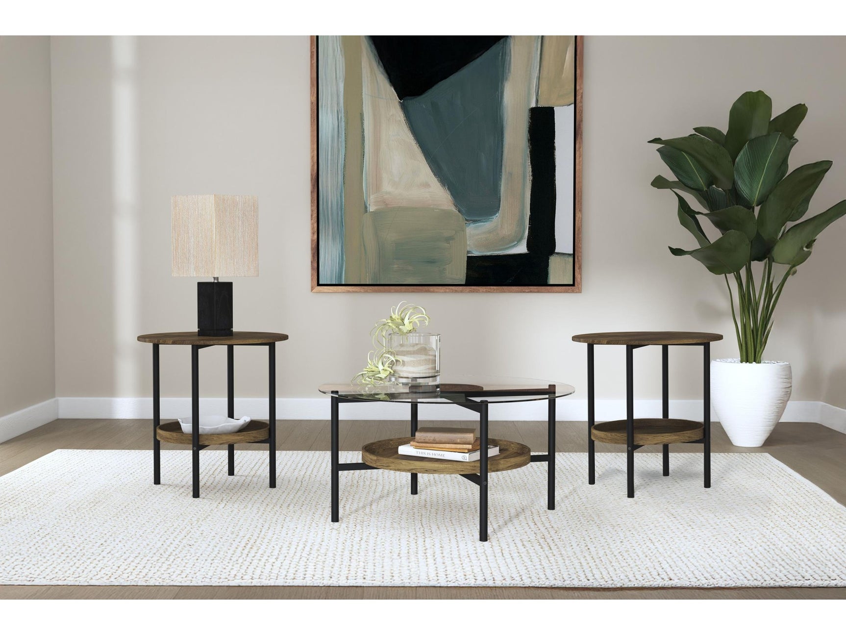 Delfin Brown 3-piece Round Coffee and End Table Set - Ornate Home