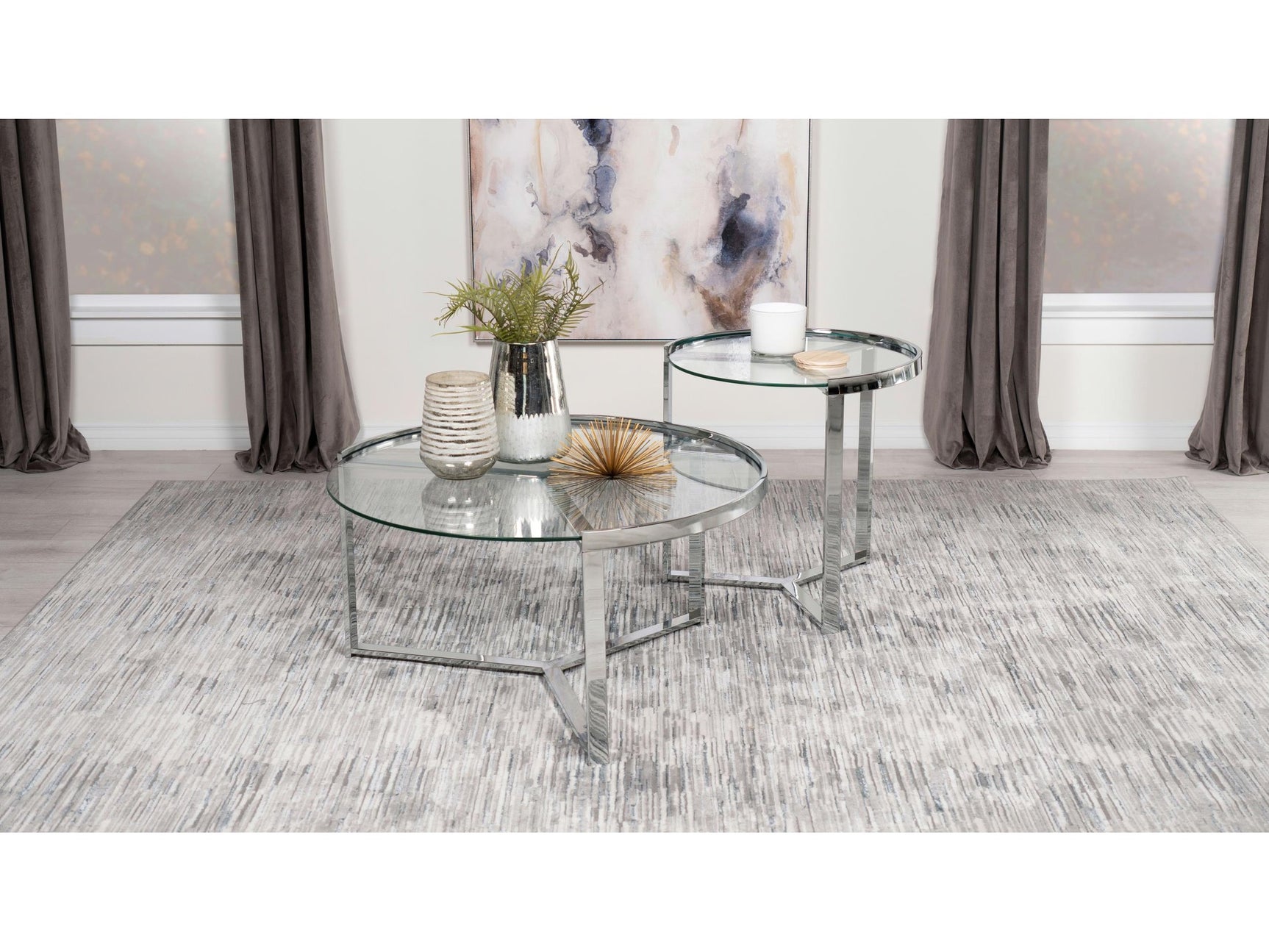 Delia Chrome 2-Piece Round Glass Top Nesting Coffee Table - Ornate Home