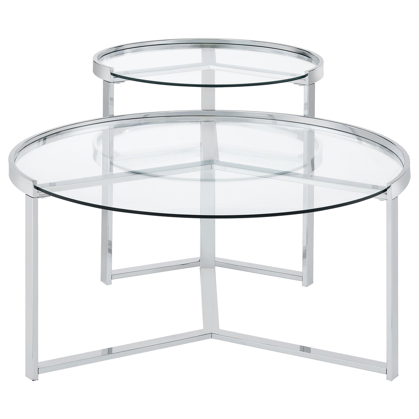 Delia Chrome 2-Piece Round Glass Top Nesting Coffee Table - Ornate Home