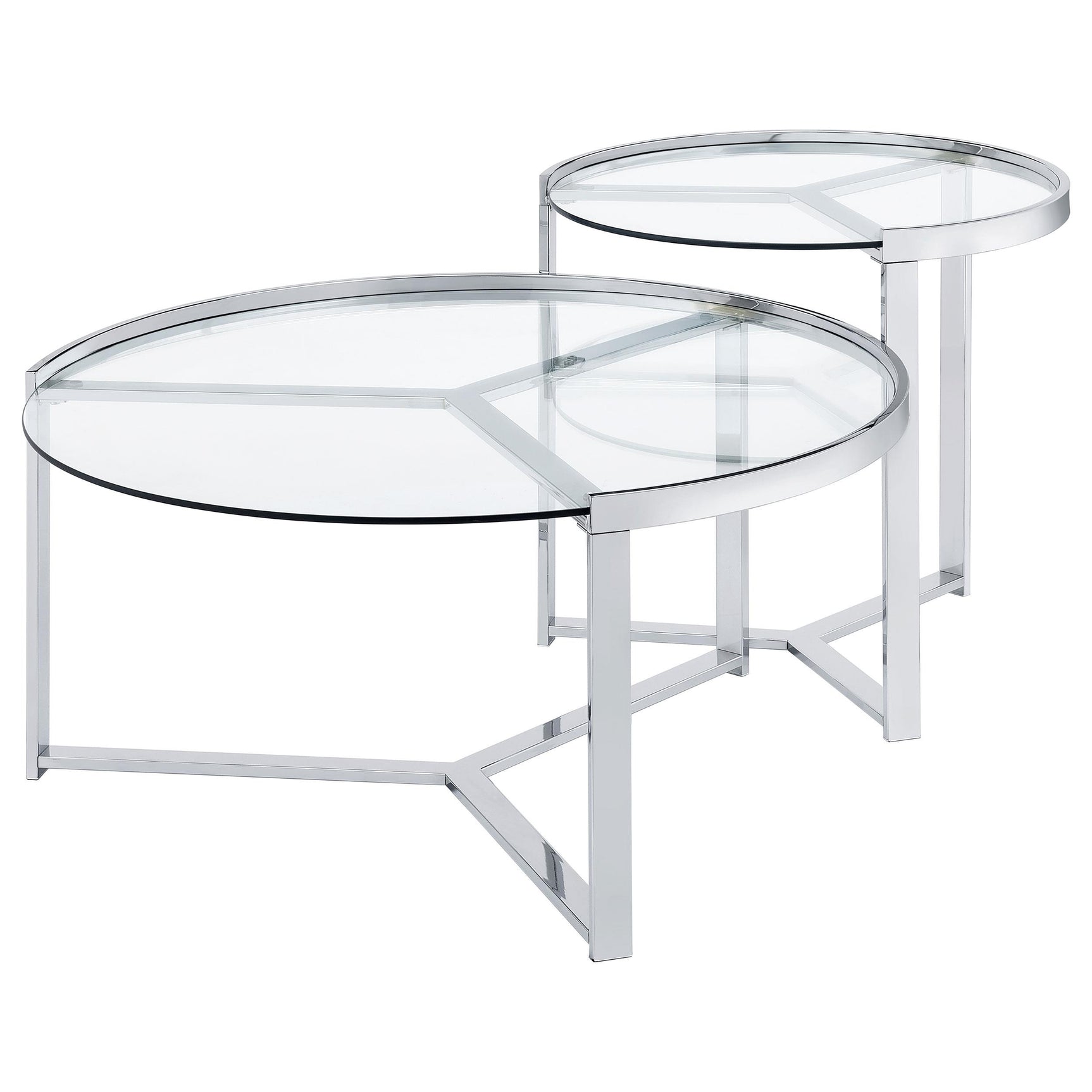 Delia Chrome 2-Piece Round Glass Top Nesting Coffee Table - Ornate Home