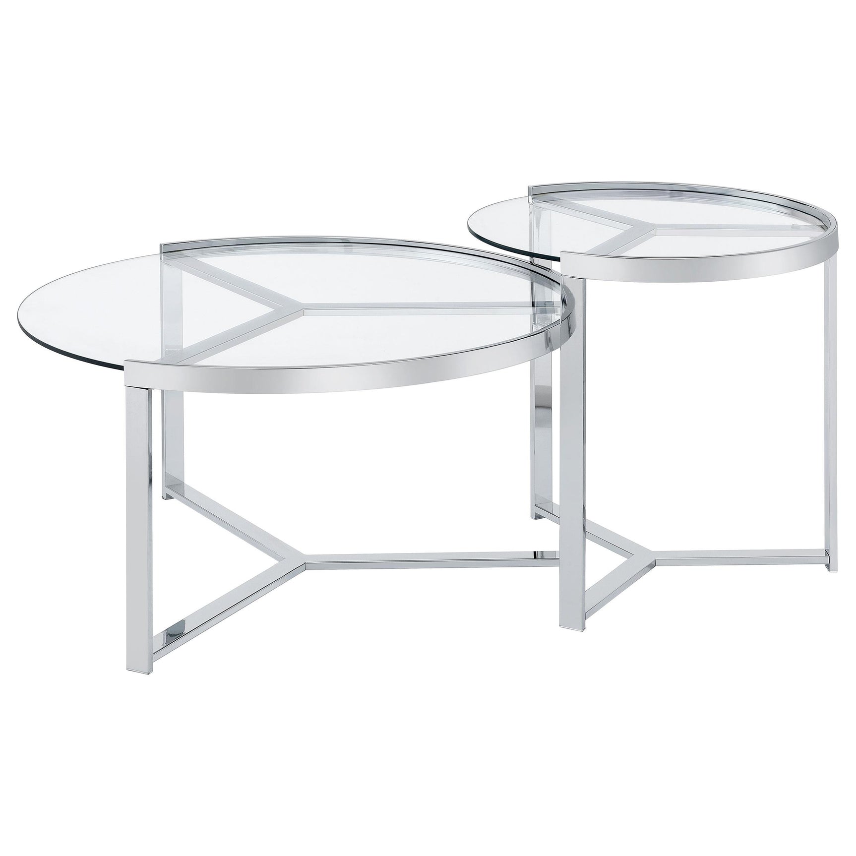 Delia Chrome 2-Piece Round Glass Top Nesting Coffee Table - Ornate Home