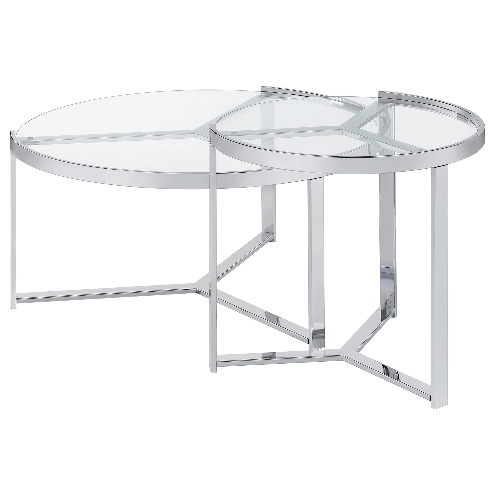 Delia Chrome 2-Piece Round Glass Top Nesting Coffee Table - Ornate Home
