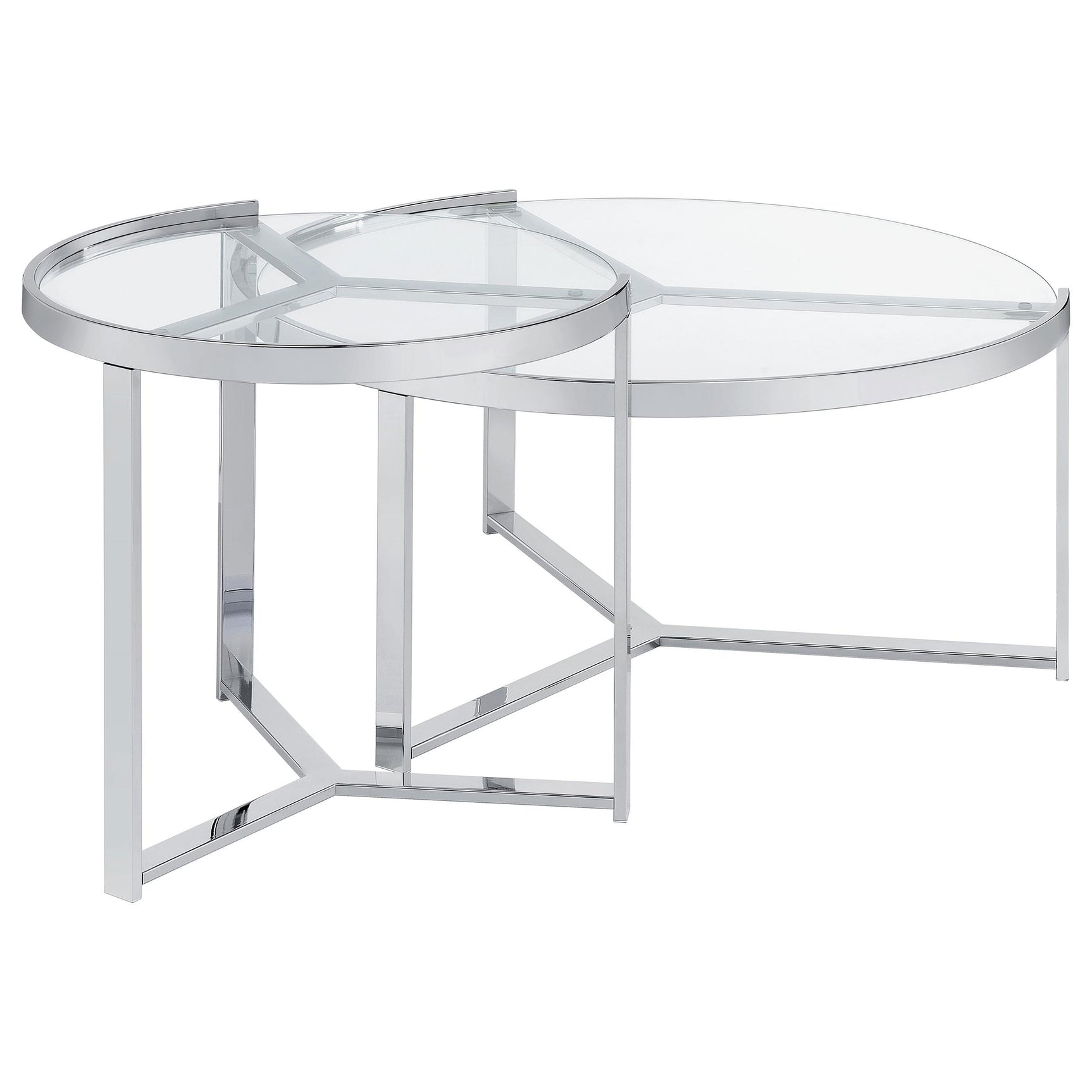 Delia Chrome 2-Piece Round Glass Top Nesting Coffee Table - Ornate Home