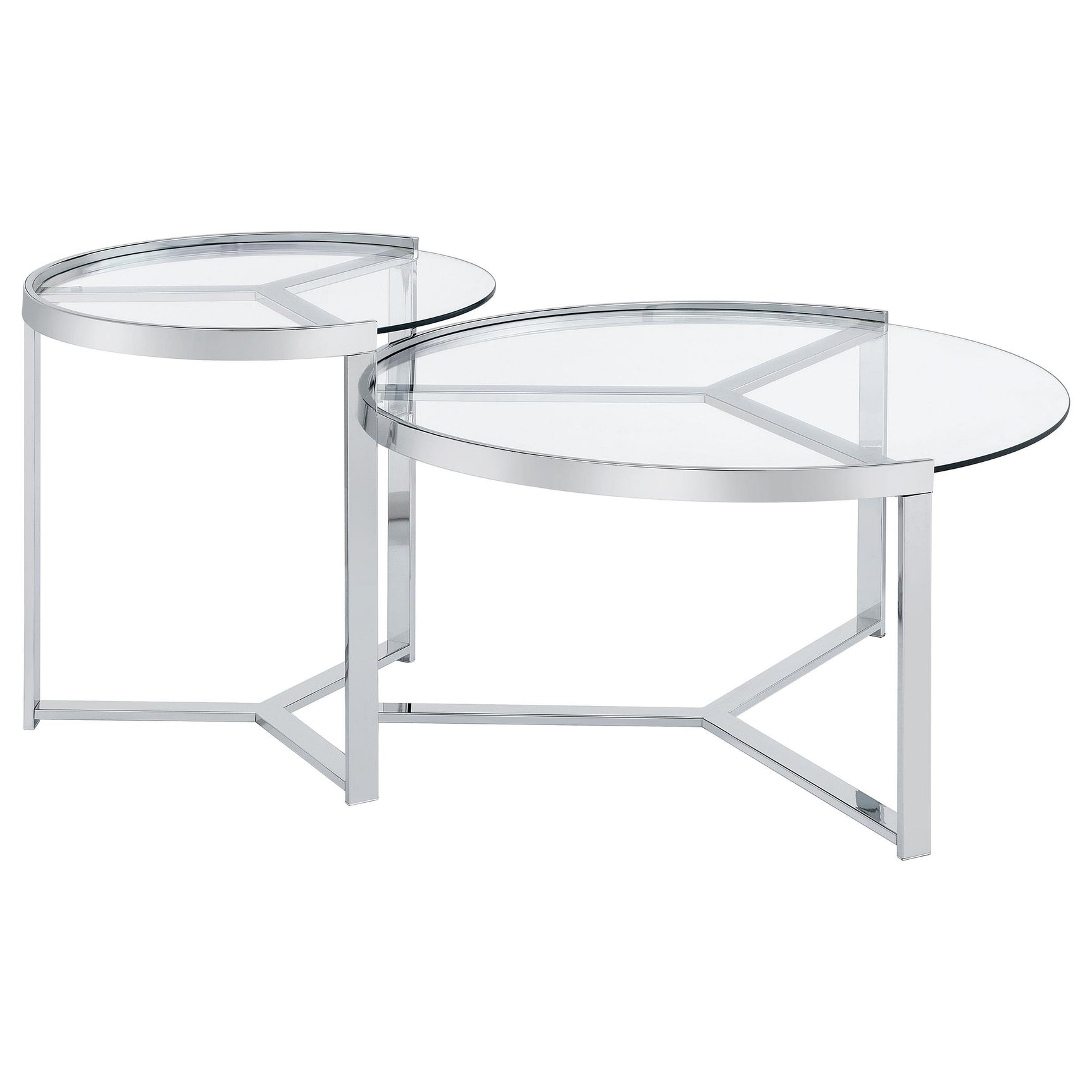 Delia Chrome 2-Piece Round Glass Top Nesting Coffee Table - Ornate Home