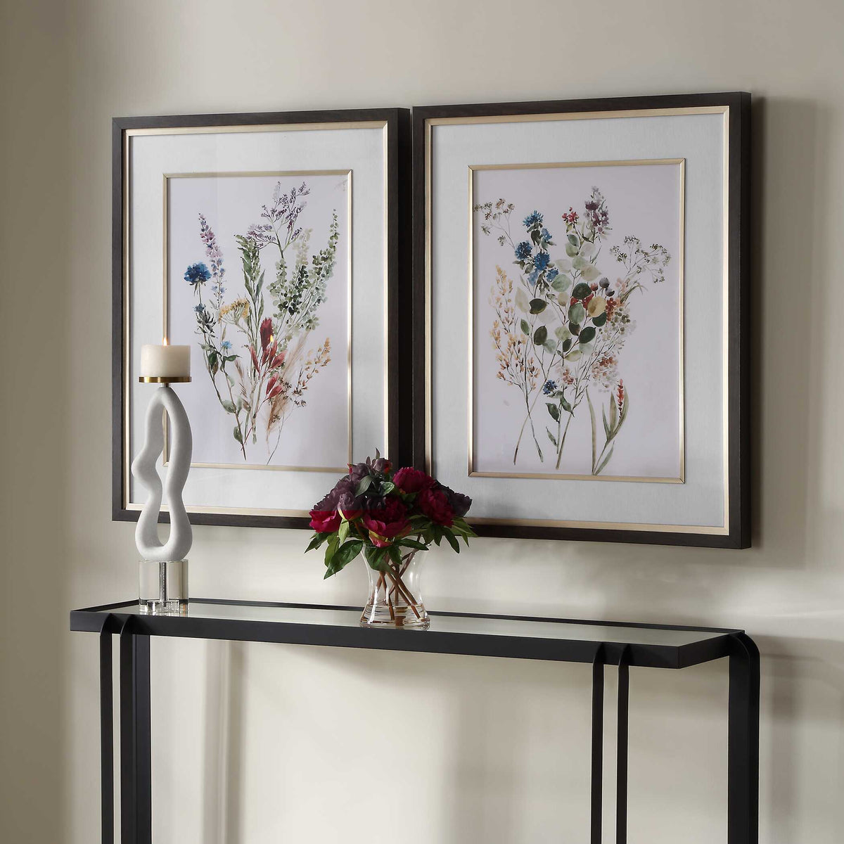 Delicate Flowers Multicolor Framed Prints (Set of 2) - Ornate Home